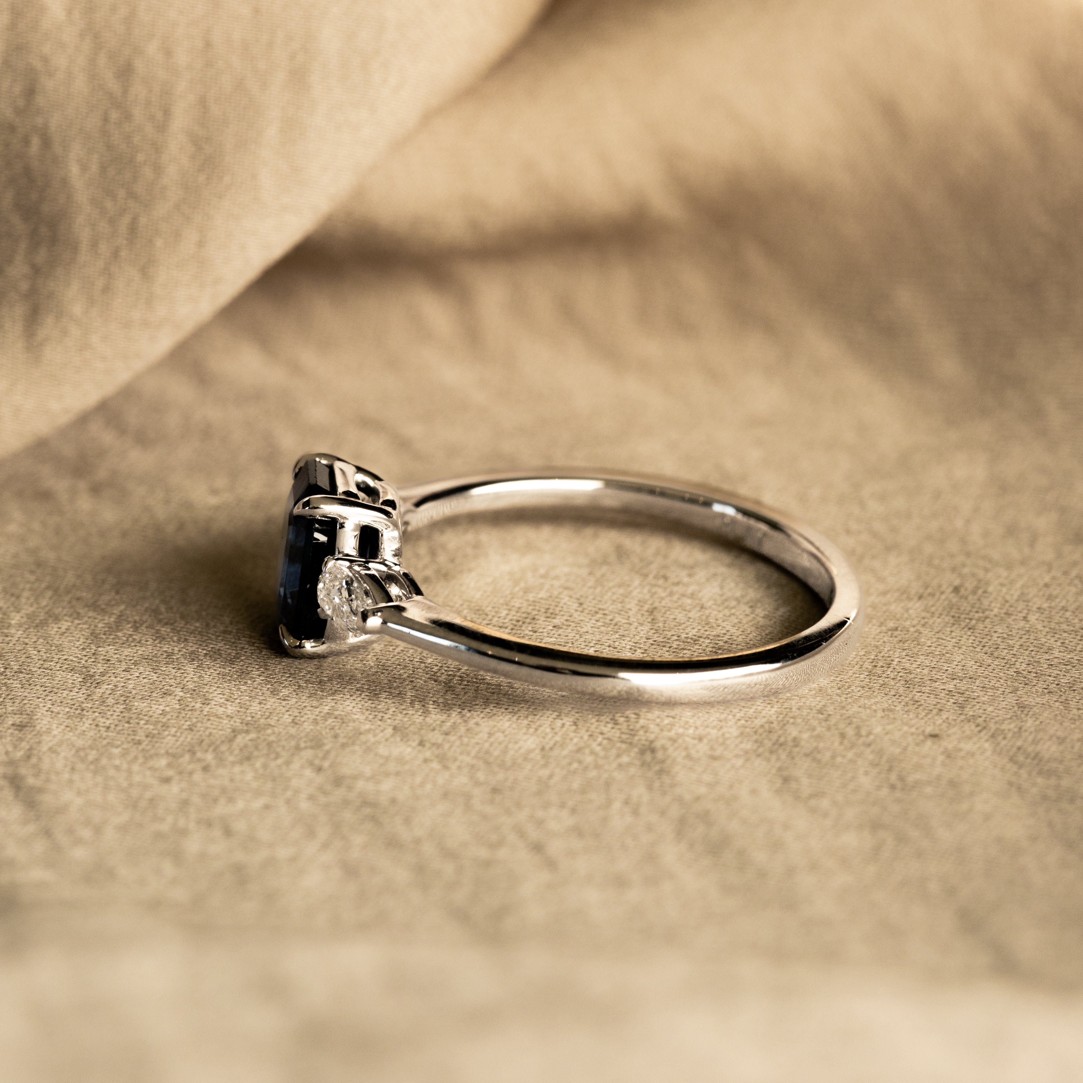 1.47 Carat Natural Sapphire Diamond Three Stone Ring - Queen May