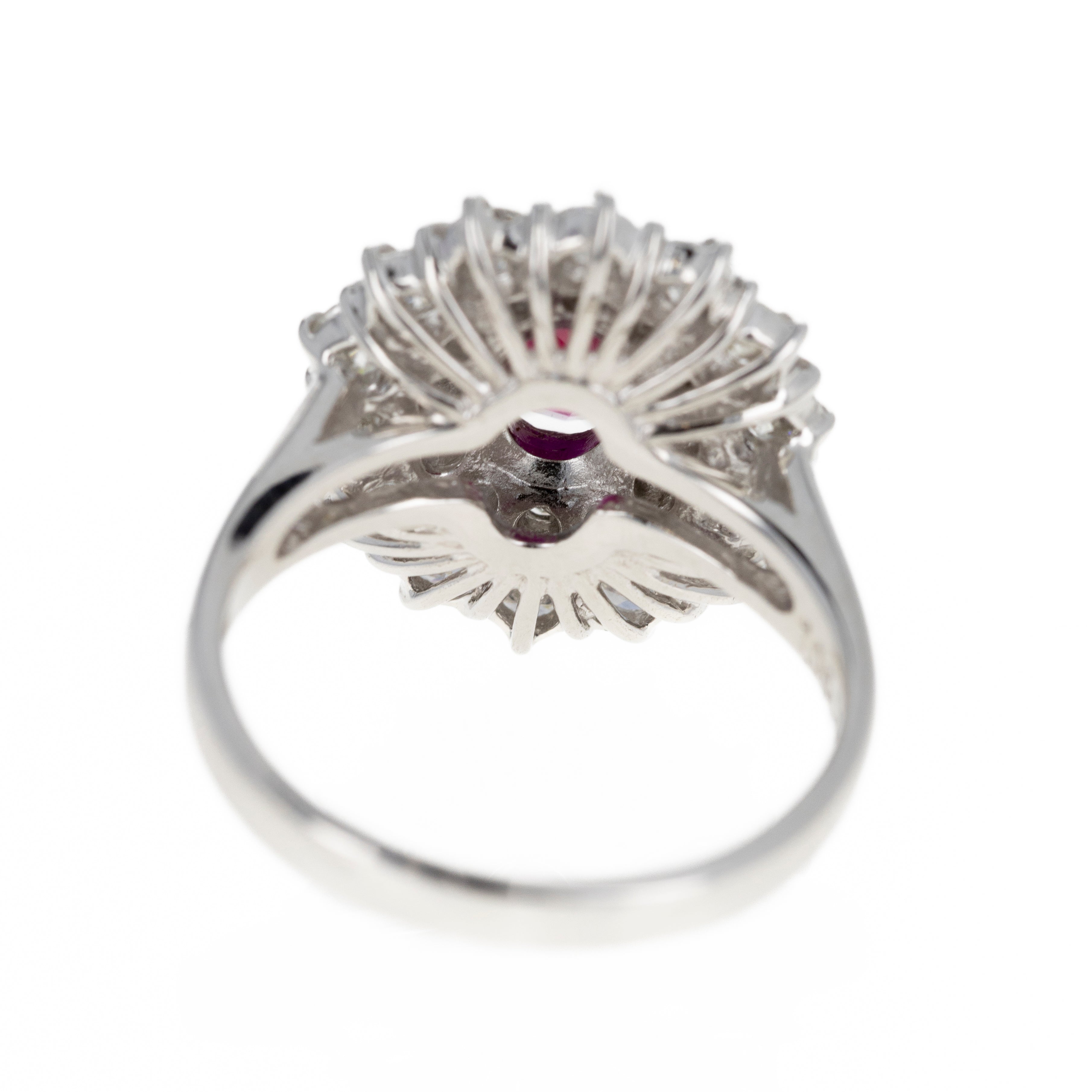 Platinum 1.05 Carat Oval Ruby Diamond Halo Ring - Queen May