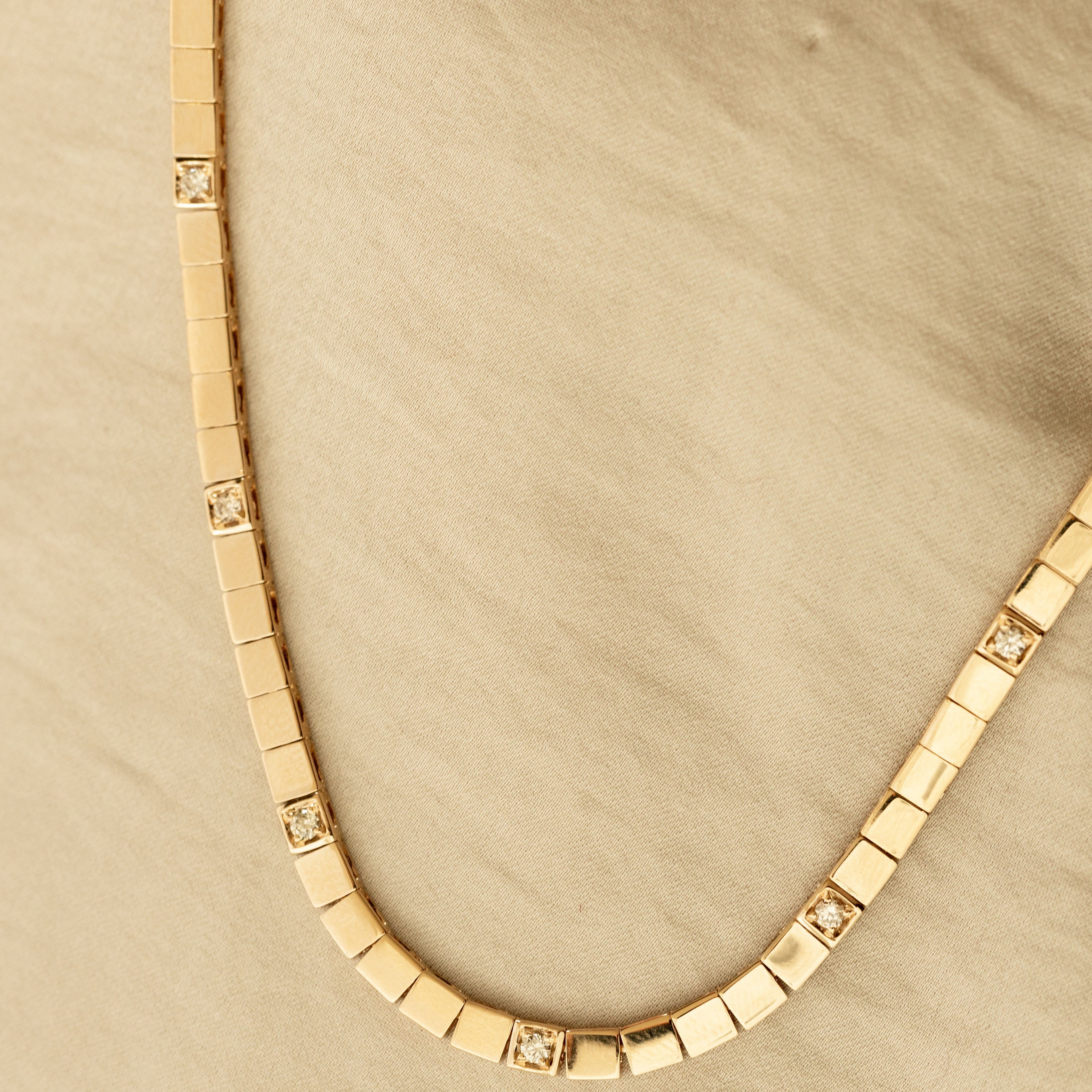 14K Yellow Gold Diamond Square Pattern Necklace - Queen May
