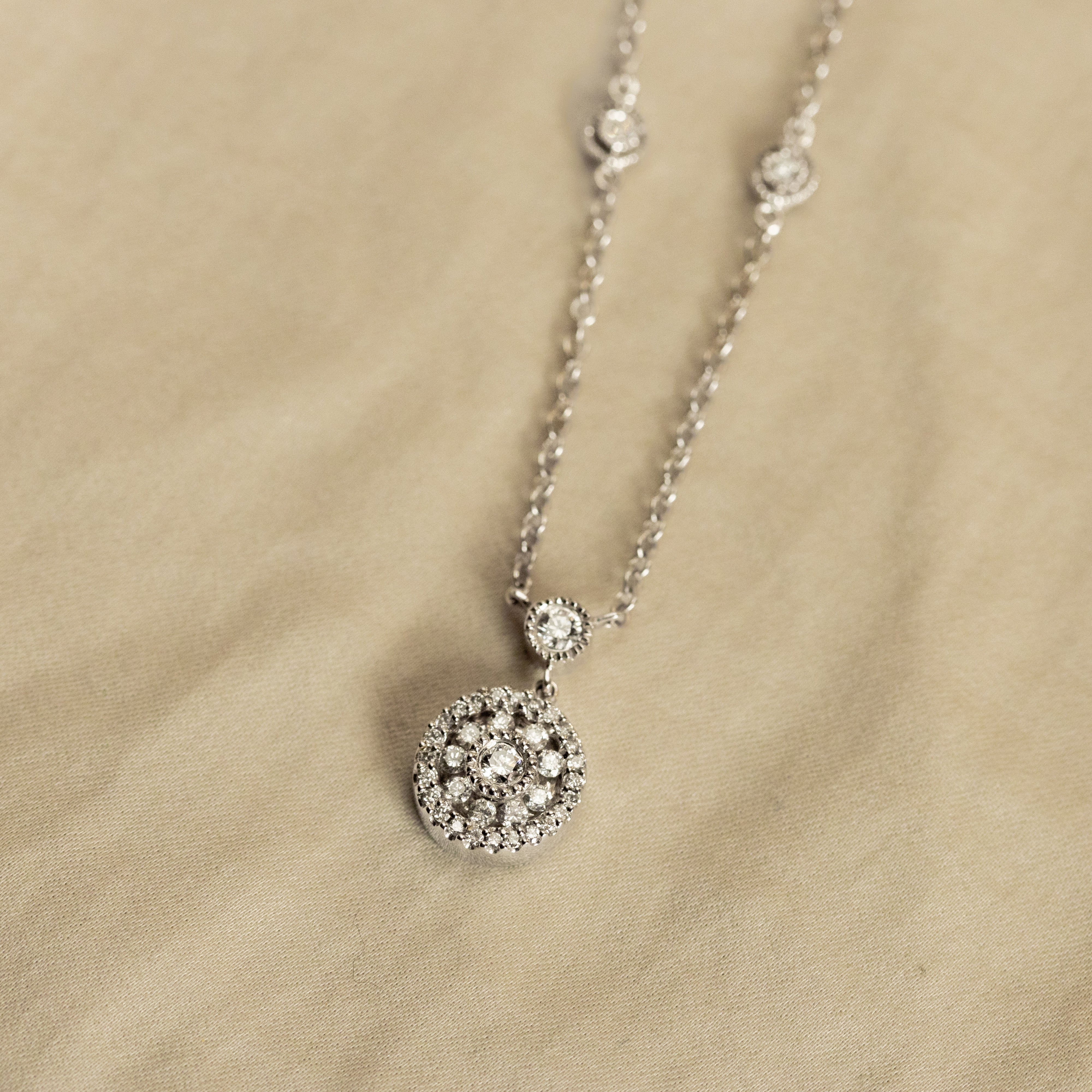 14K Gold 0.25 Carat Diamond Halo Pendant Necklace - Queen May