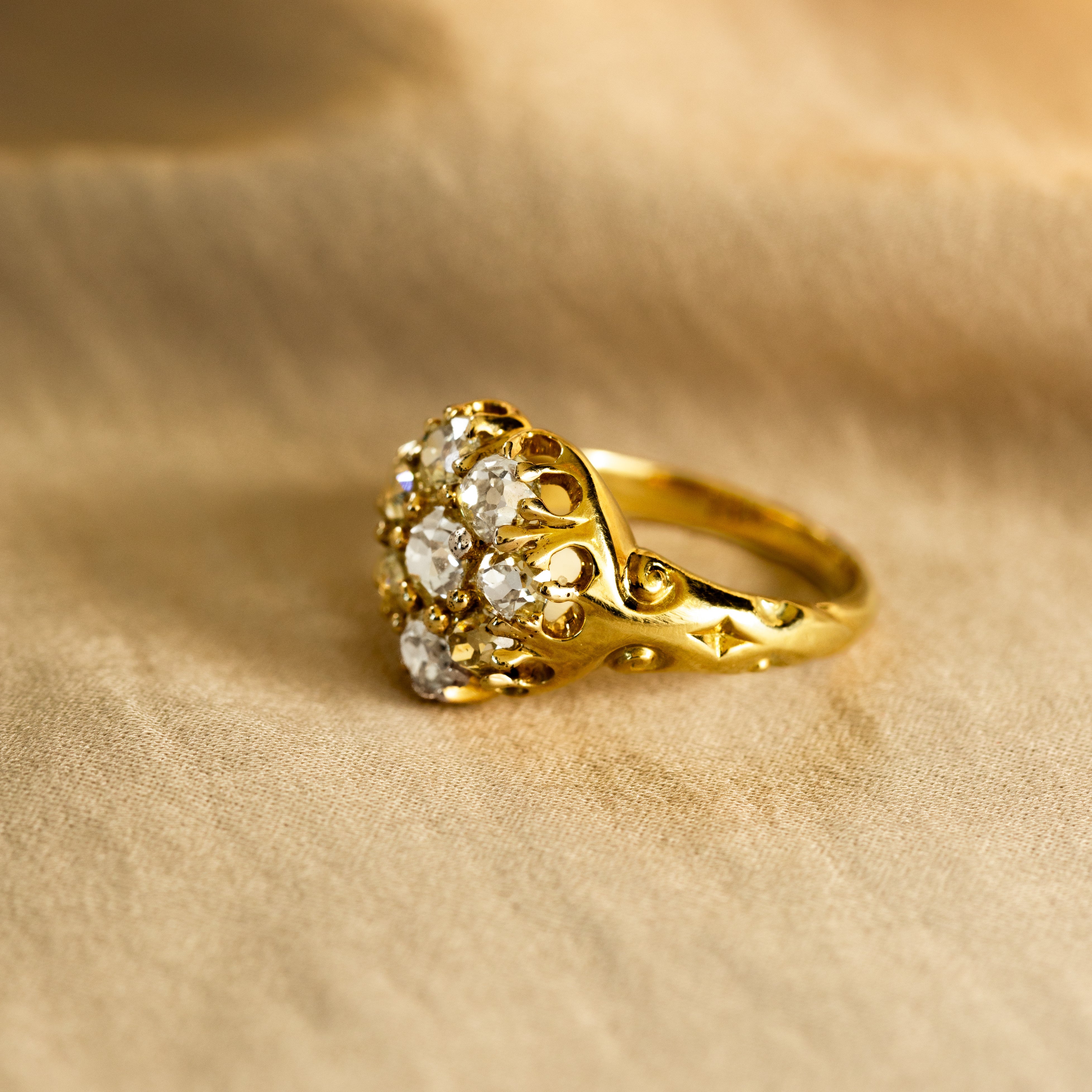 Victorian 18K Gold Old Mine Diamond Cluster Ring - Queen May