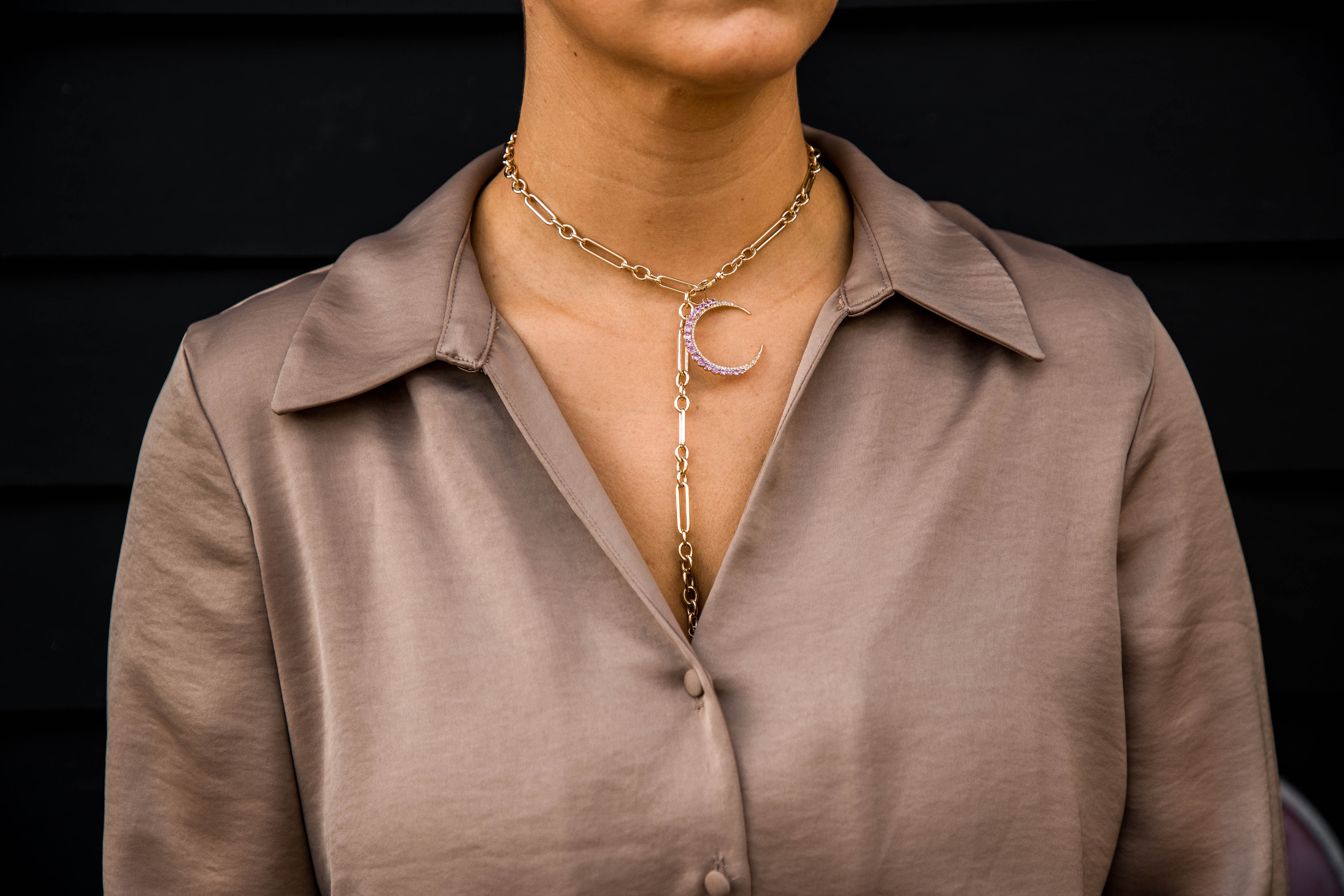 14K Gold Trombone Link Pocket Watch Style Chain - Queen May