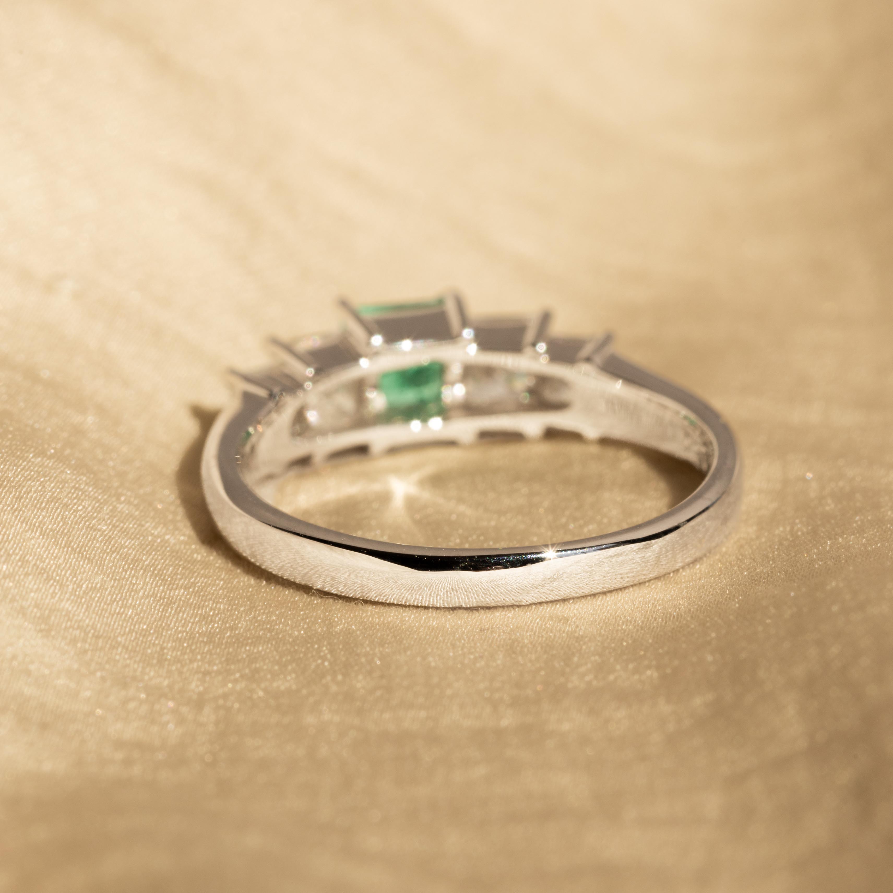 0.37 Carat Natural Emerald Princess Diamond Ring - Queen May