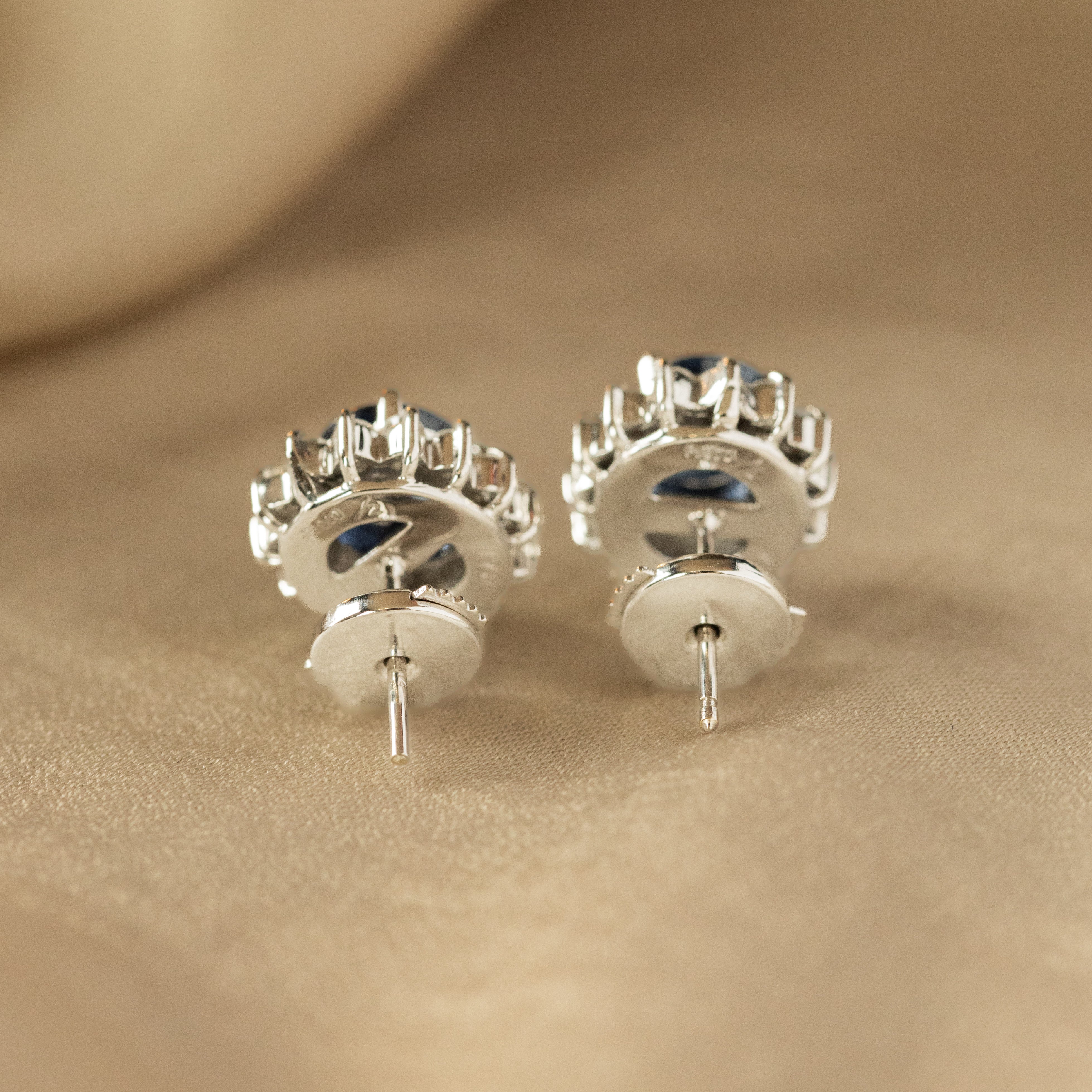 1.76 Carat Oval Sapphire Diamond Halo Stud Earrings - Queen May