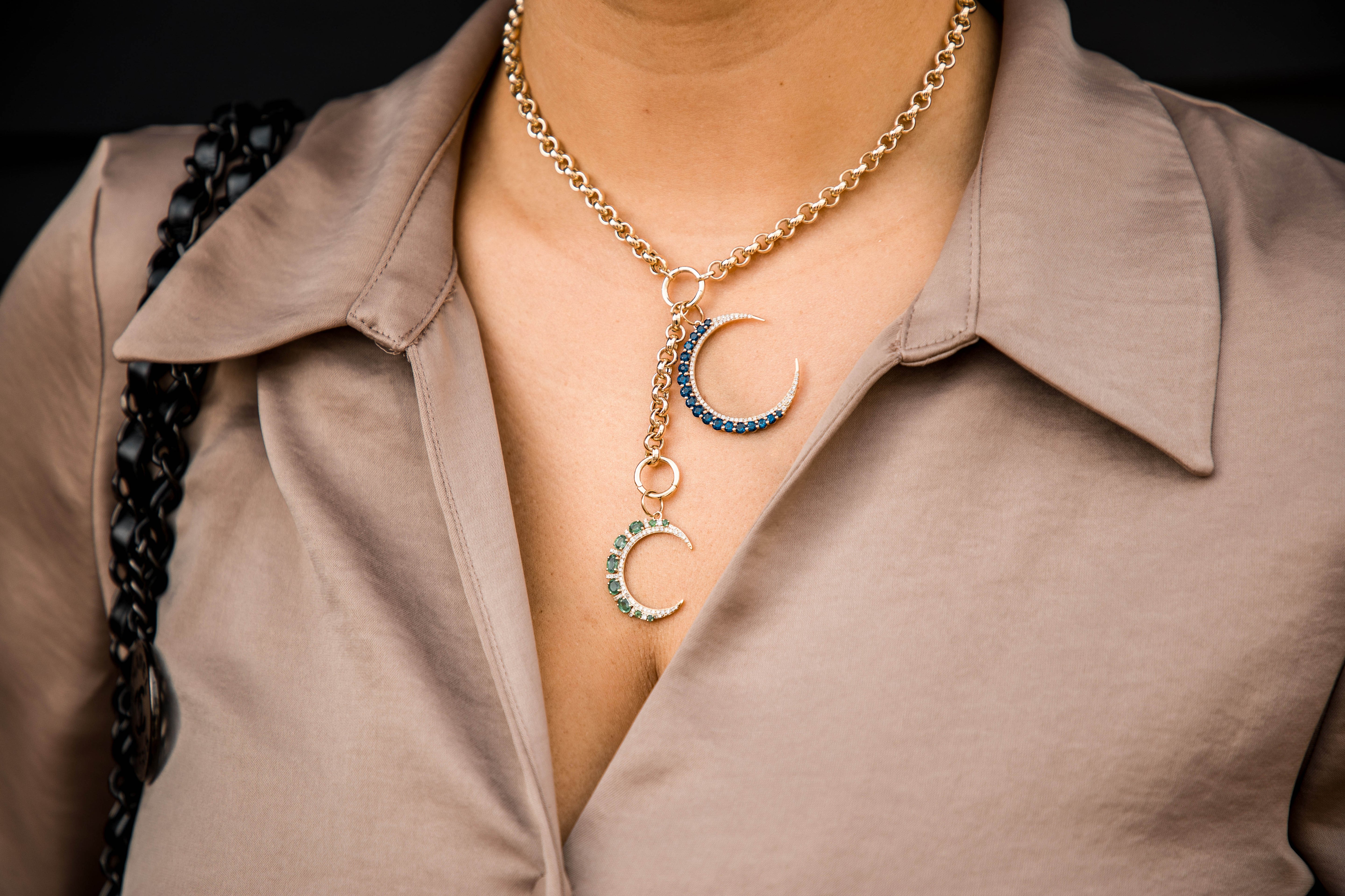 Vintage Inspired Crescent Moon Pendant Charm Blue Sapphire - Queen May