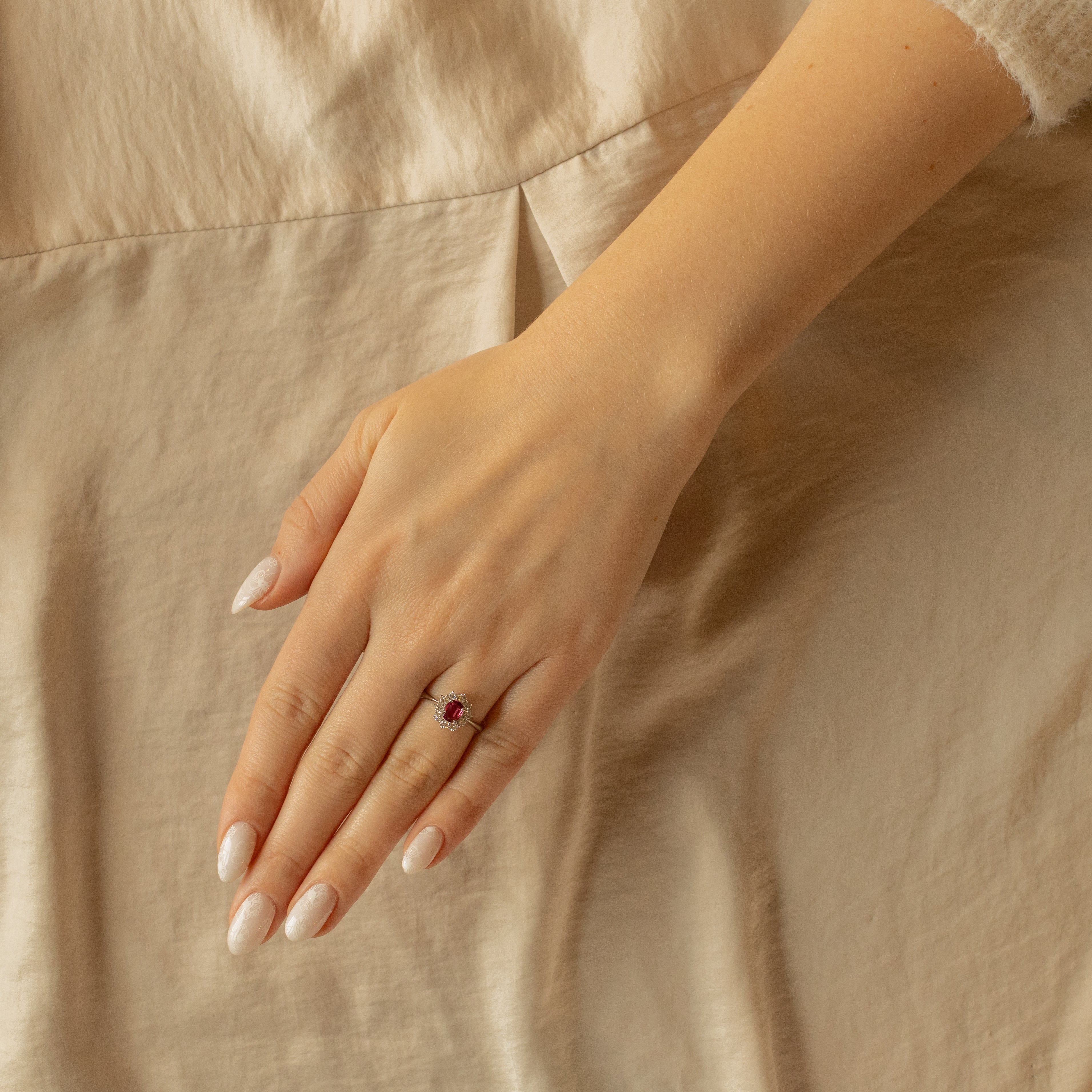 0.60 Carat Oval Natural Ruby Diamond Halo Ring - Queen May