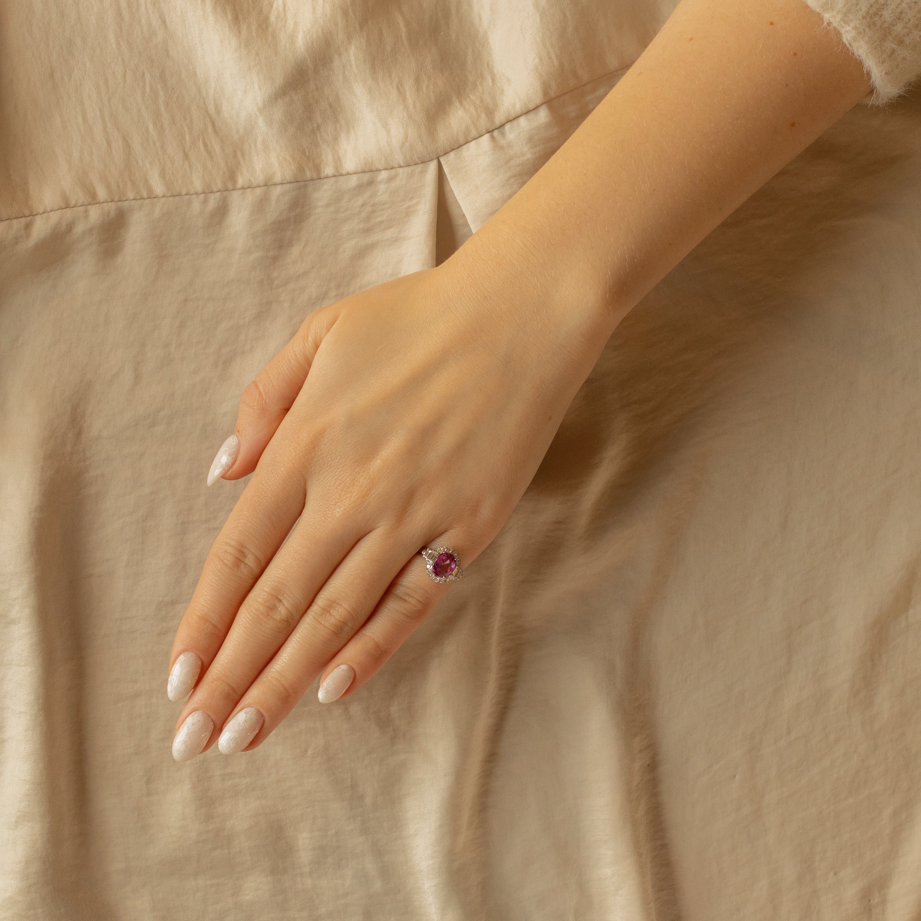 1.31 Carat Cushion Pink Sapphire Diamond Ring - Queen May