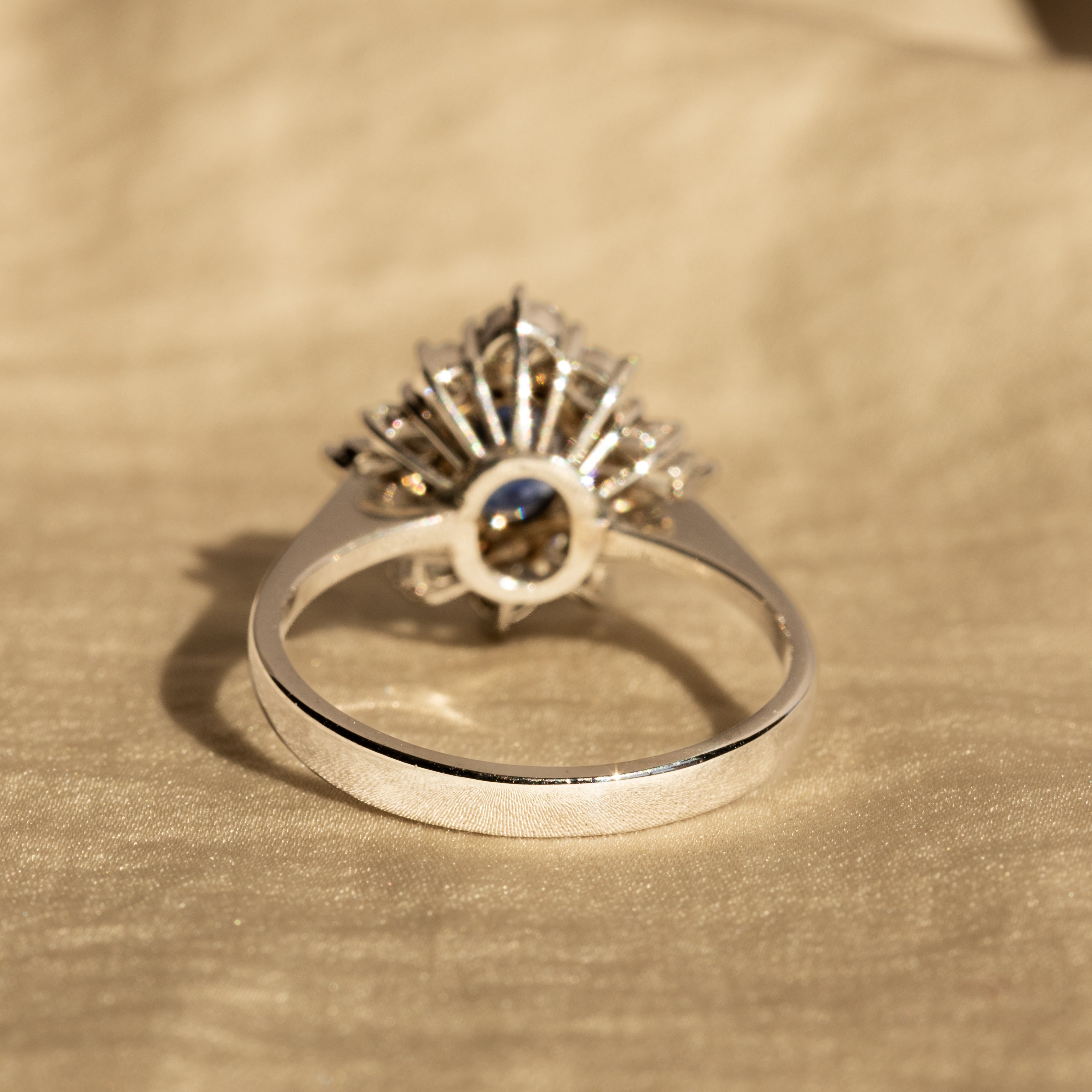 1.34 Carat Oval Natural Ceylon Sapphire Diamond Halo Ballerina Fan Ring - Queen May