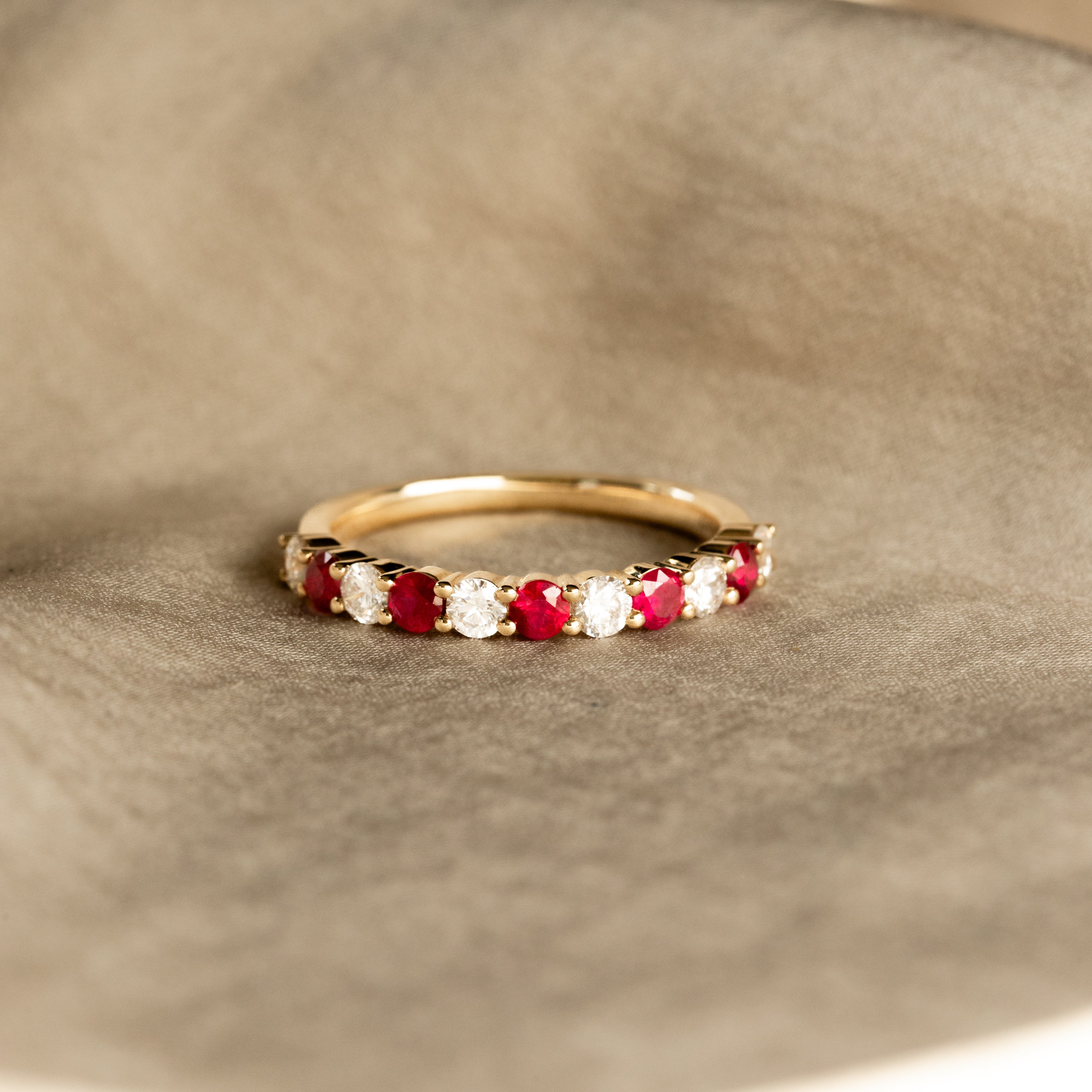 14K Yellow Gold Round Natural Ruby Diamond Band - Queen May