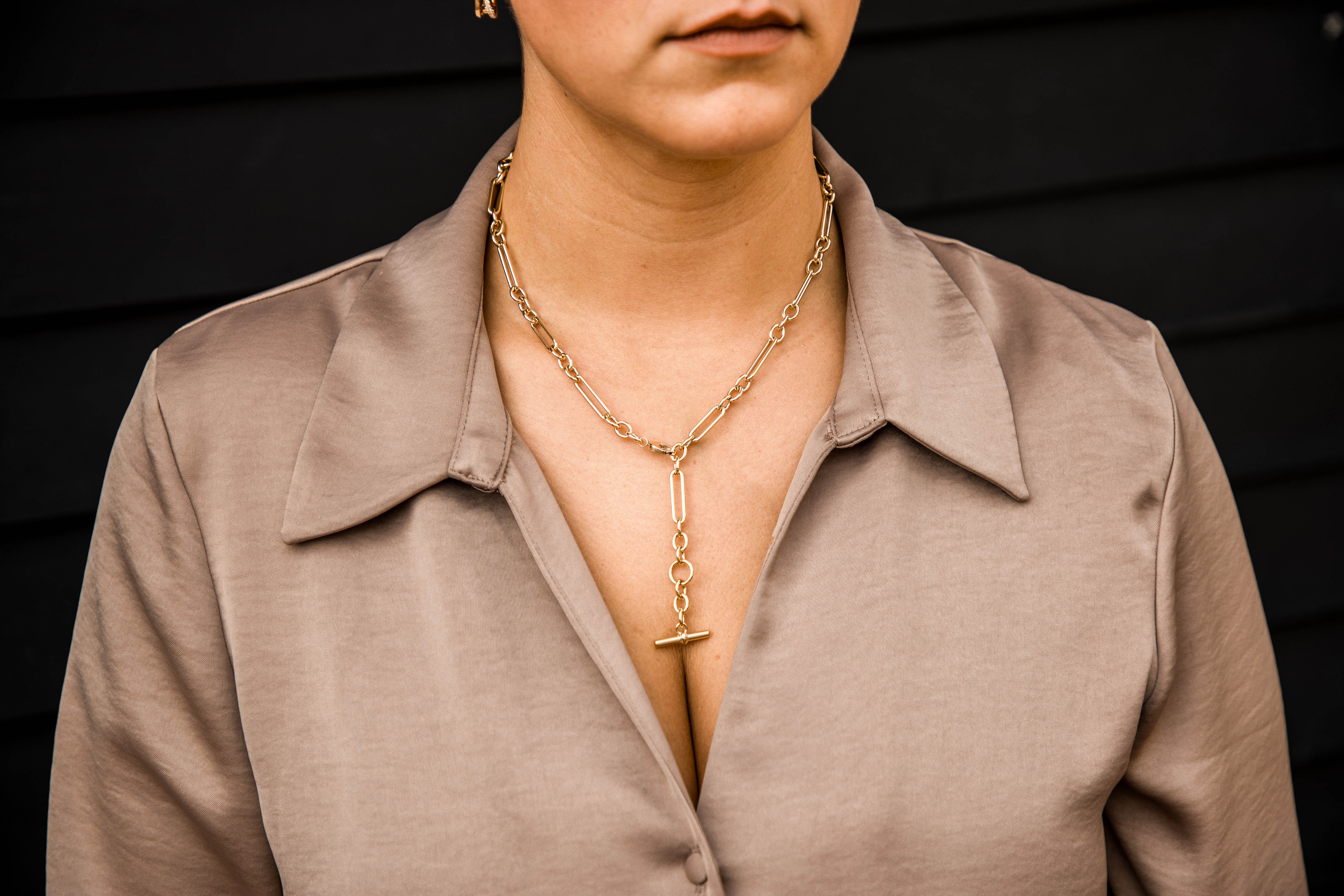 14K Gold Trombone Link Pocket Watch Style Chain - Queen May