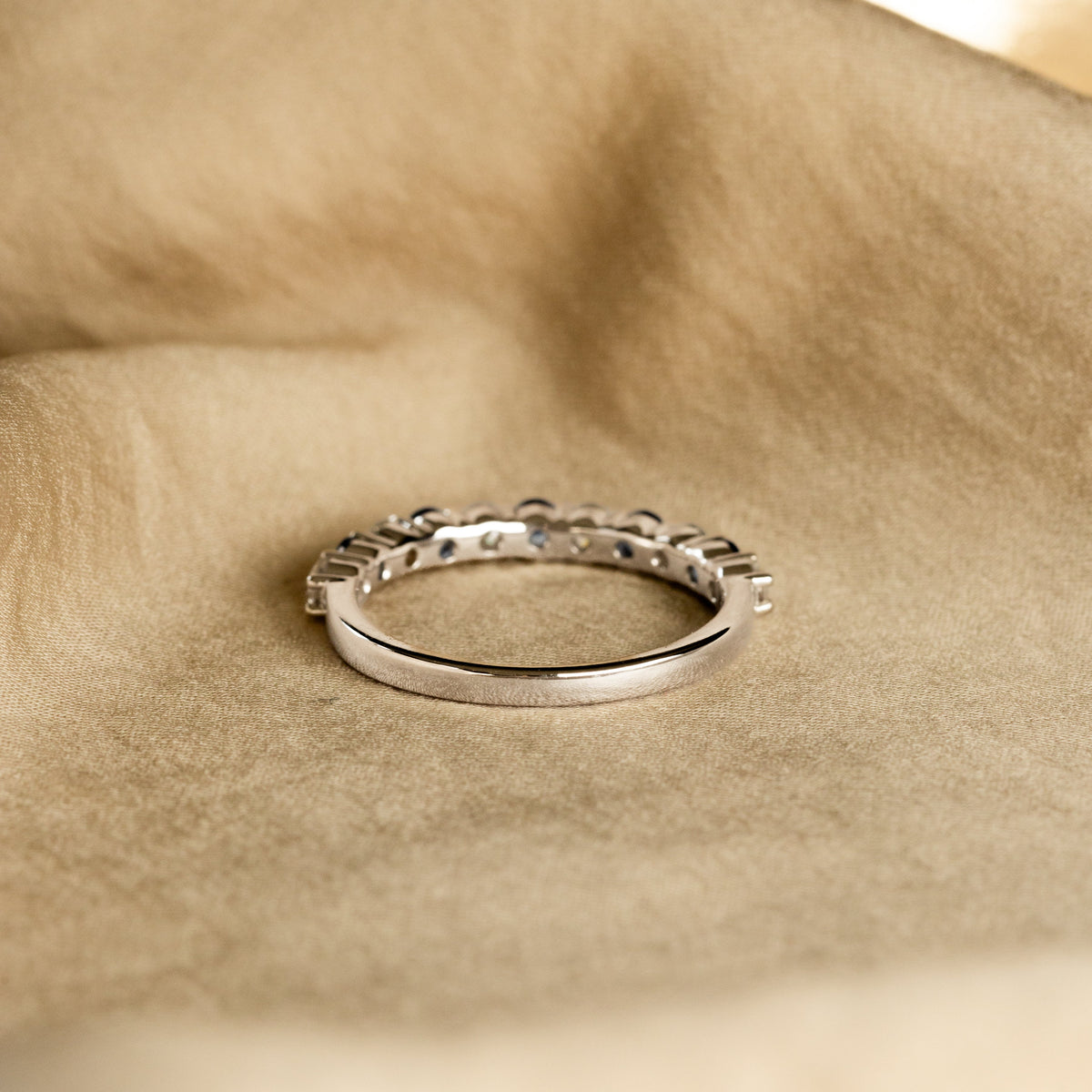 14K White Gold Round Natural Sapphire Diamond Band - Queen May