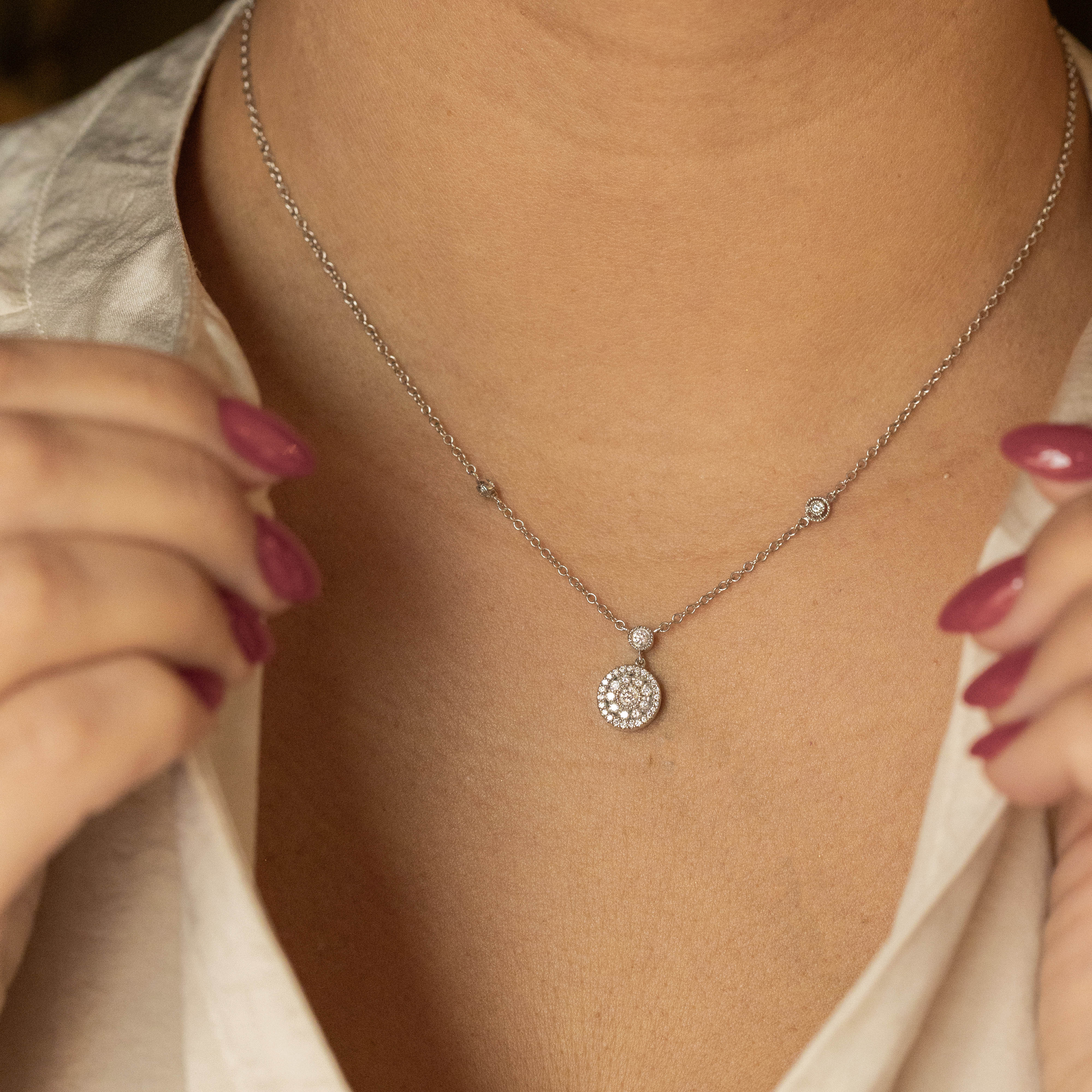 14K Gold 0.25 Carat Diamond Halo Pendant Necklace - Queen May