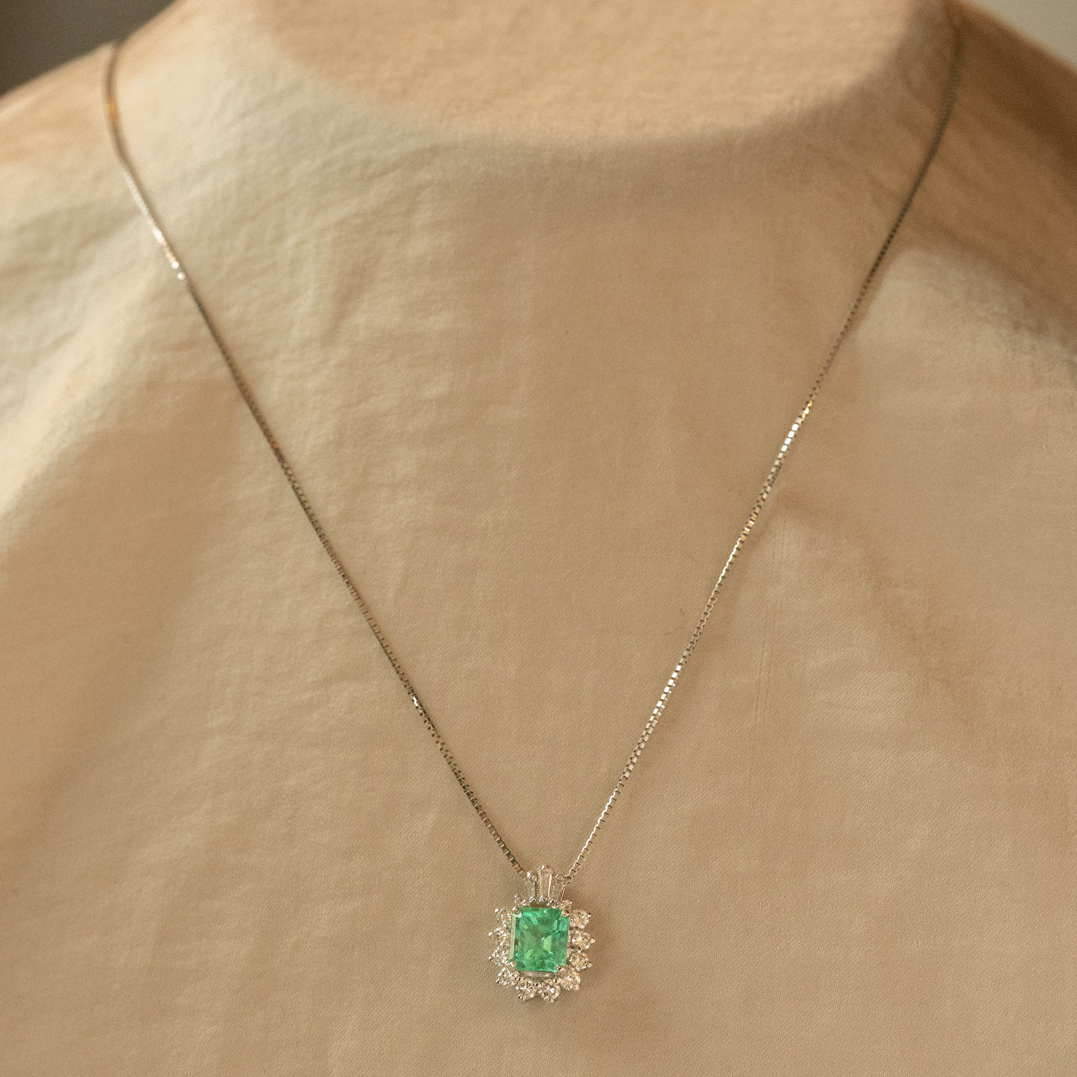 1.05 Carat Natural Emerald Diamond Halo Pendant Necklace - Queen May