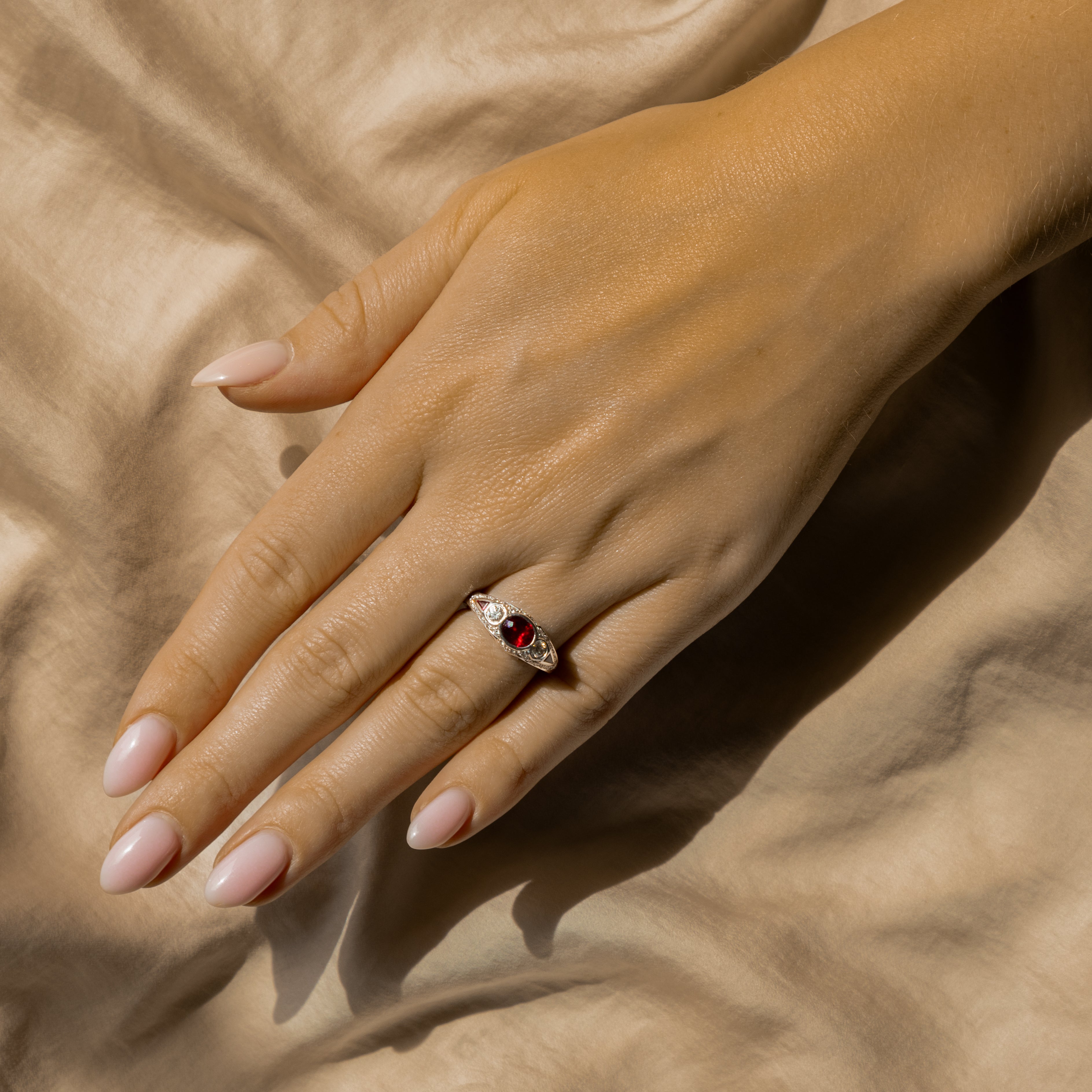 Art Deco Inspired 1.08 Carat Oval Natural Ruby Diamond Ring - Queen May