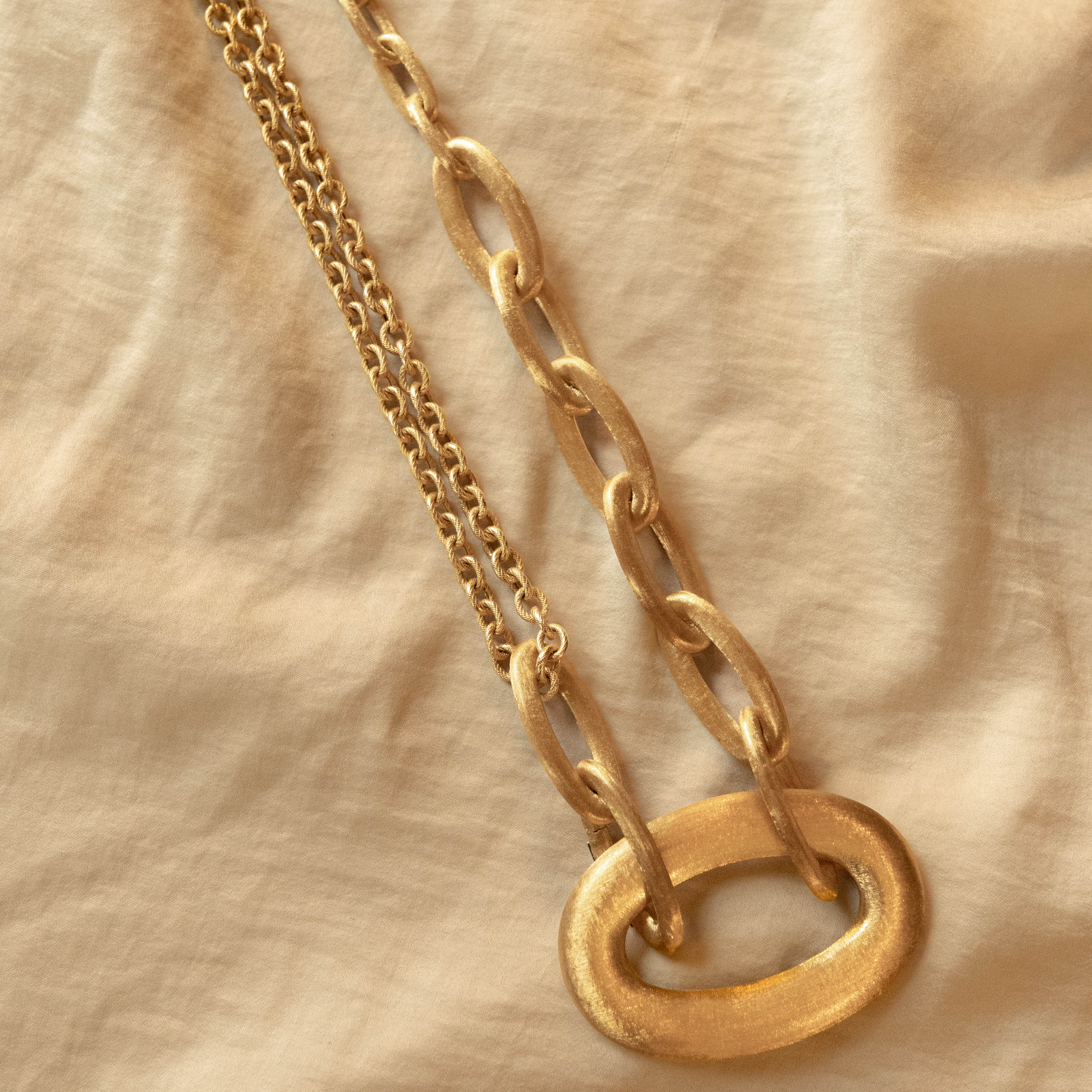 Nanis Brushed 18K Yellow Gold Oval Link Double Chain Necklace - Queen May