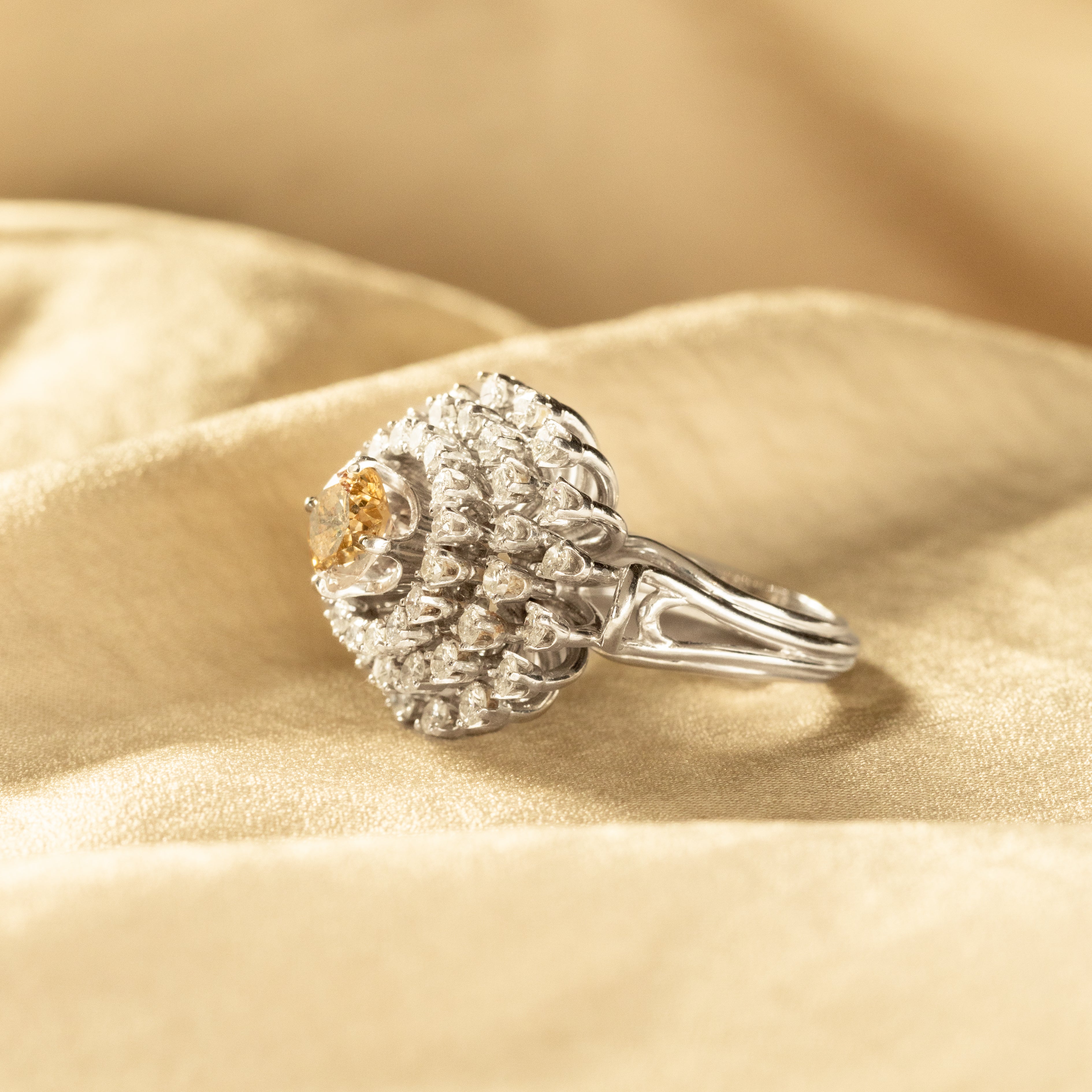 Retro 1.5 Carat Round Champagne Diamond Starburst Ring - Queen May