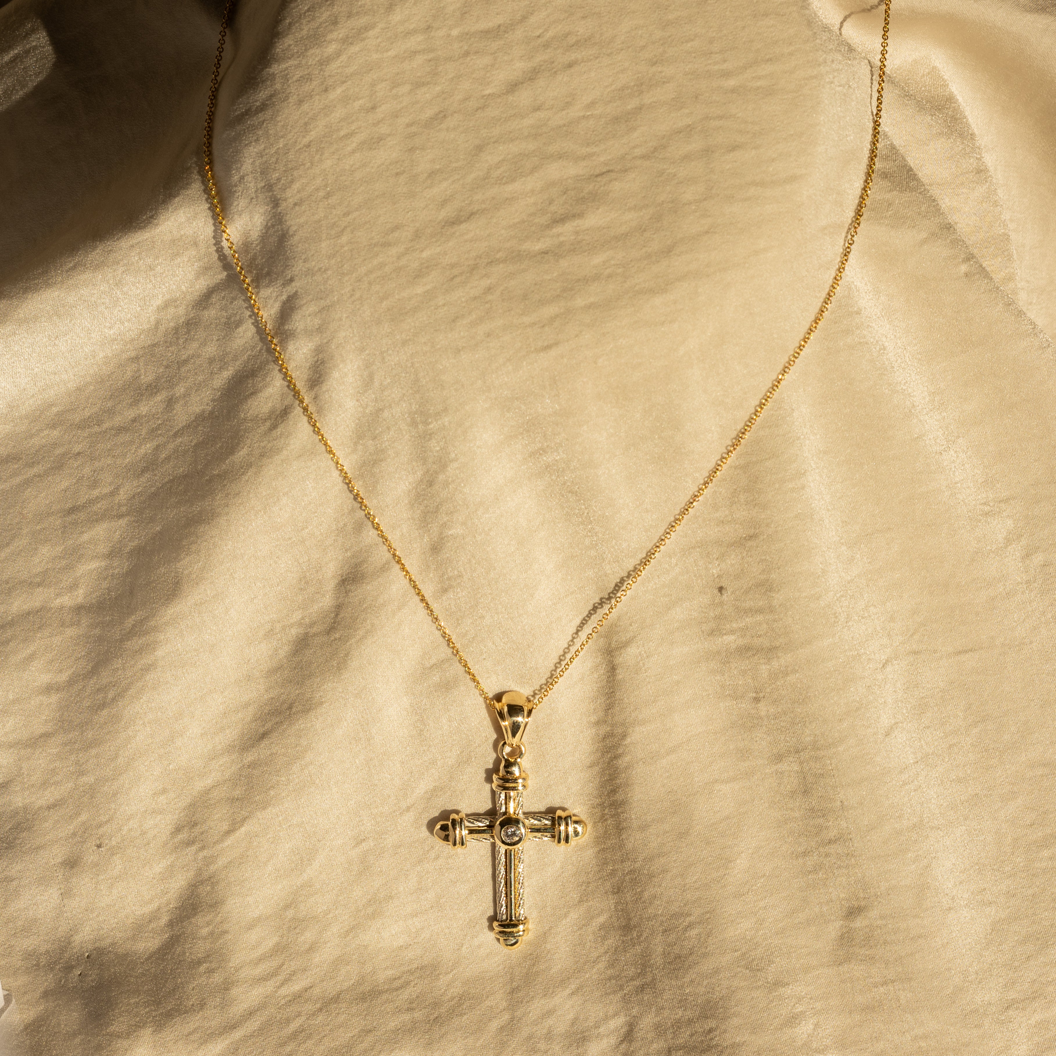 14K Two Tone Gold Diamond Cross Pendant Necklace - Queen May