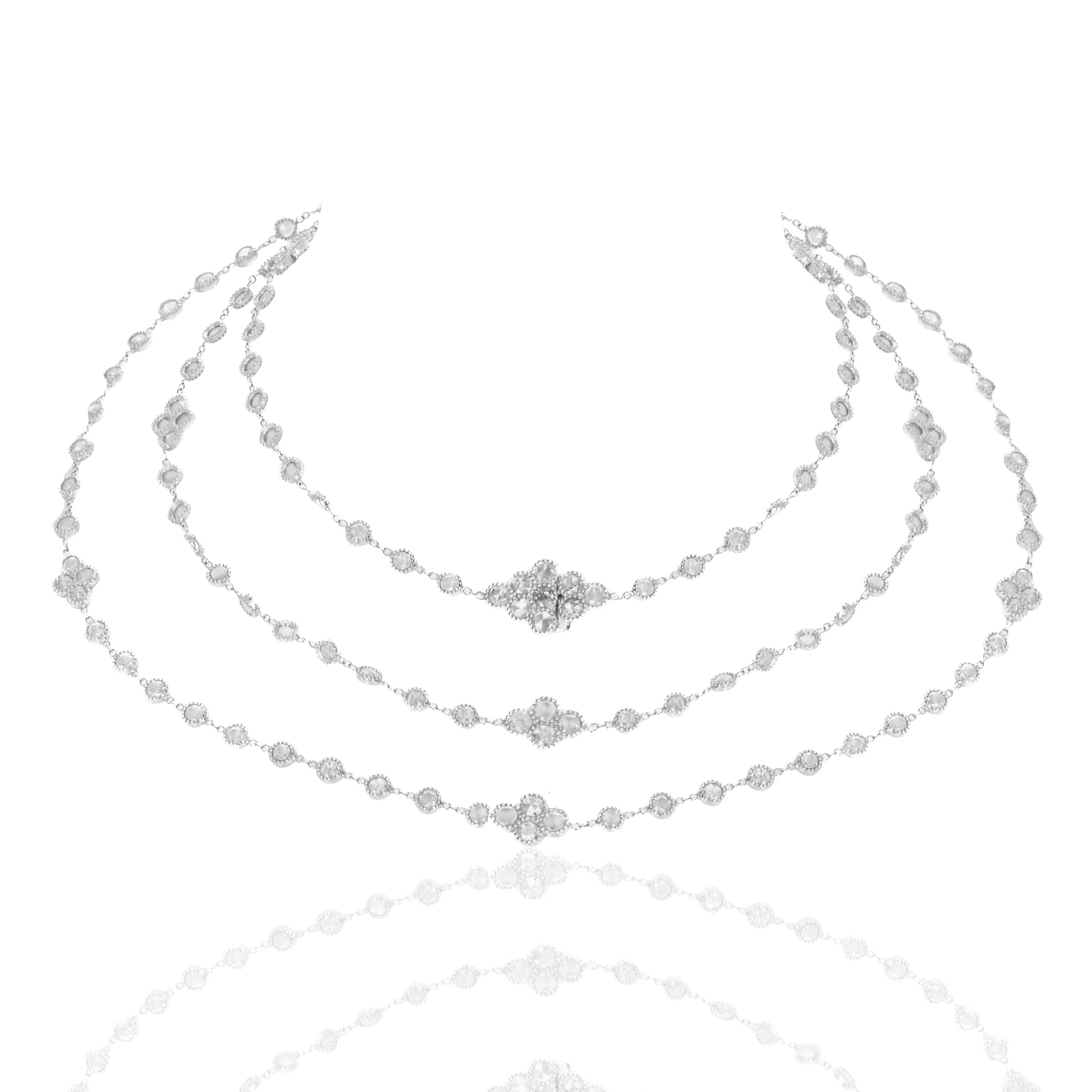 Platinum 27.96 Carat Rose Cut Diamond Layering Necklace - Queen May