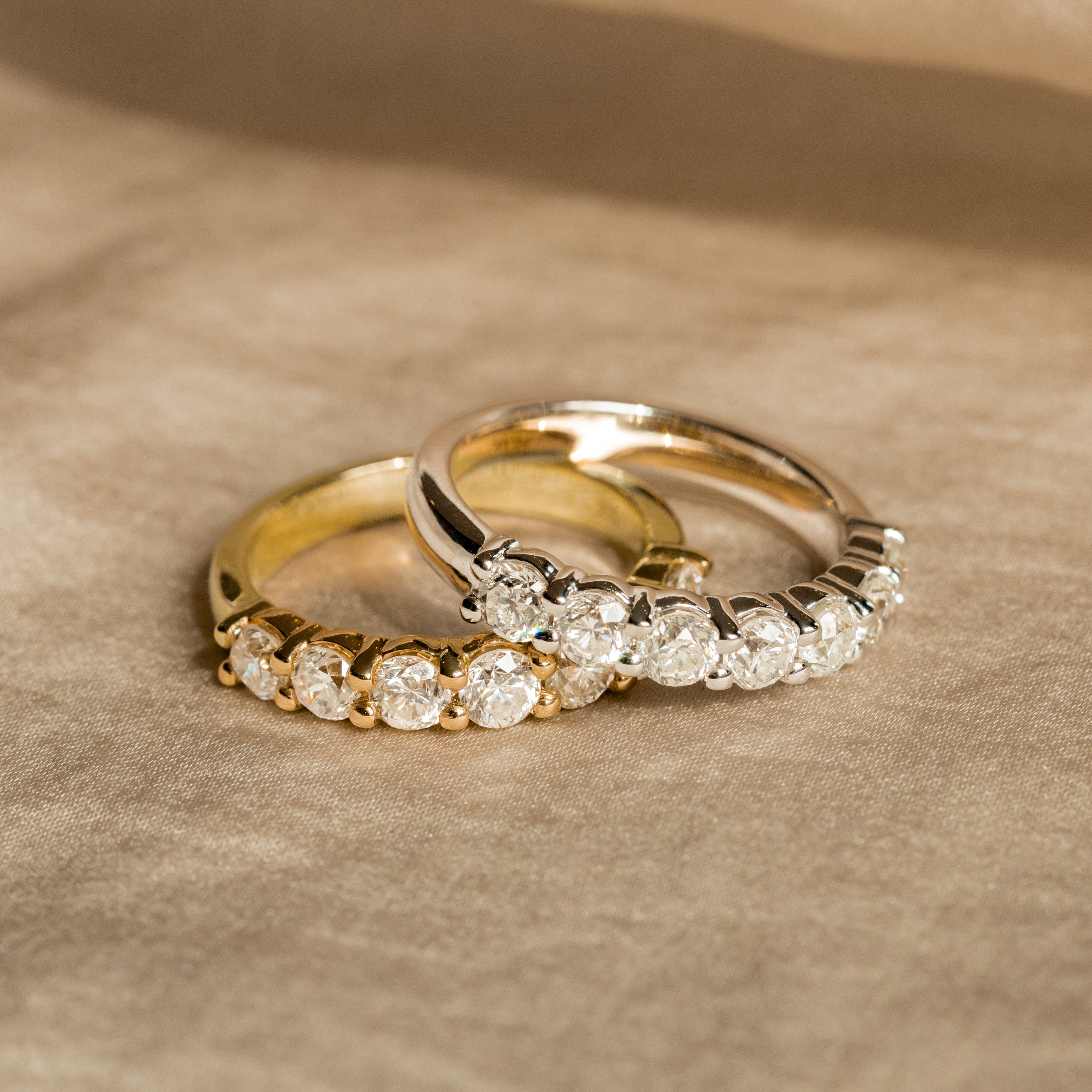 14K Gold 1.4 Carat Round Diamond Seven Stone Wedding Band - Queen May