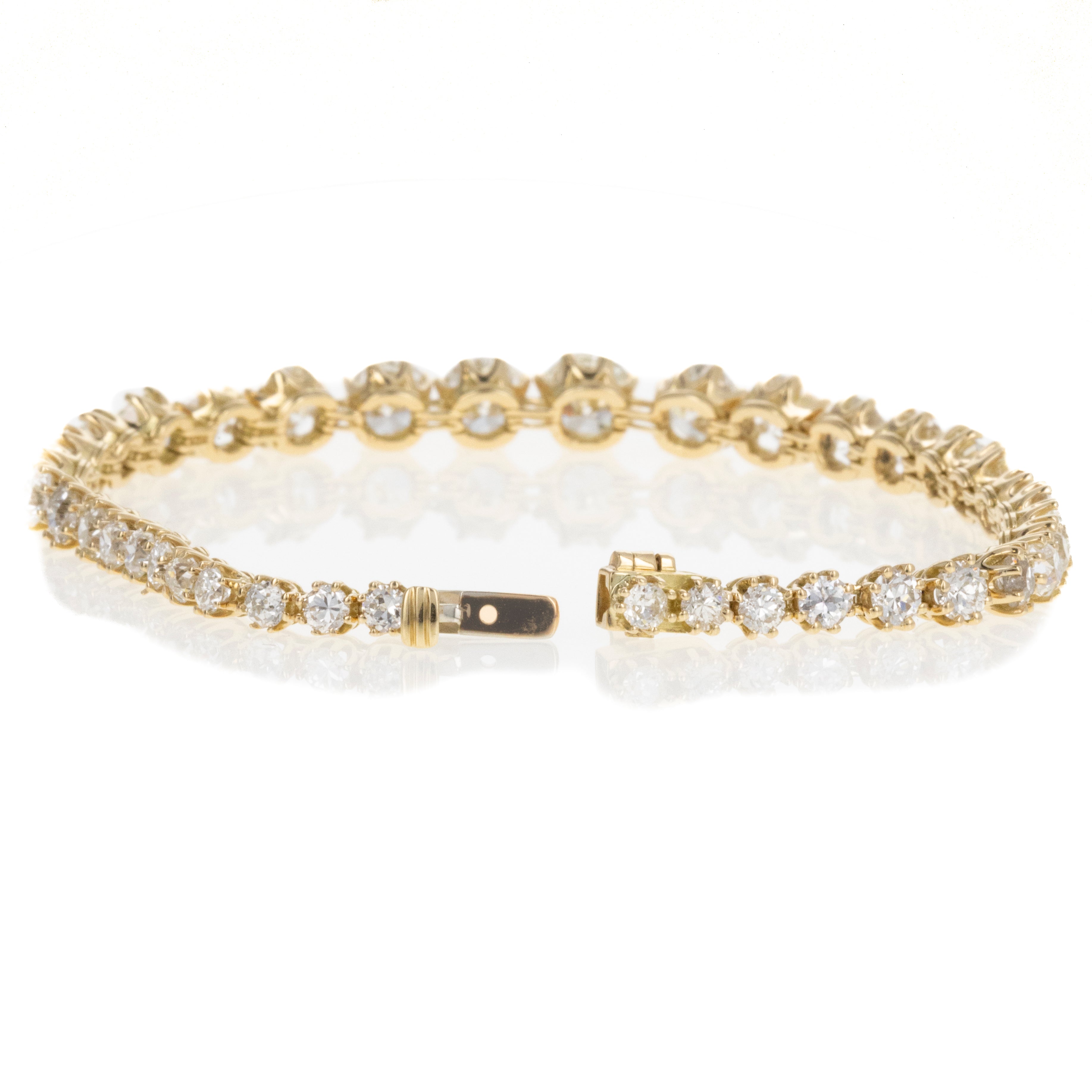 18K Yellow Gold Victorian Style 14 Carat Old European Diamond Tennis Bracelet - Queen May
