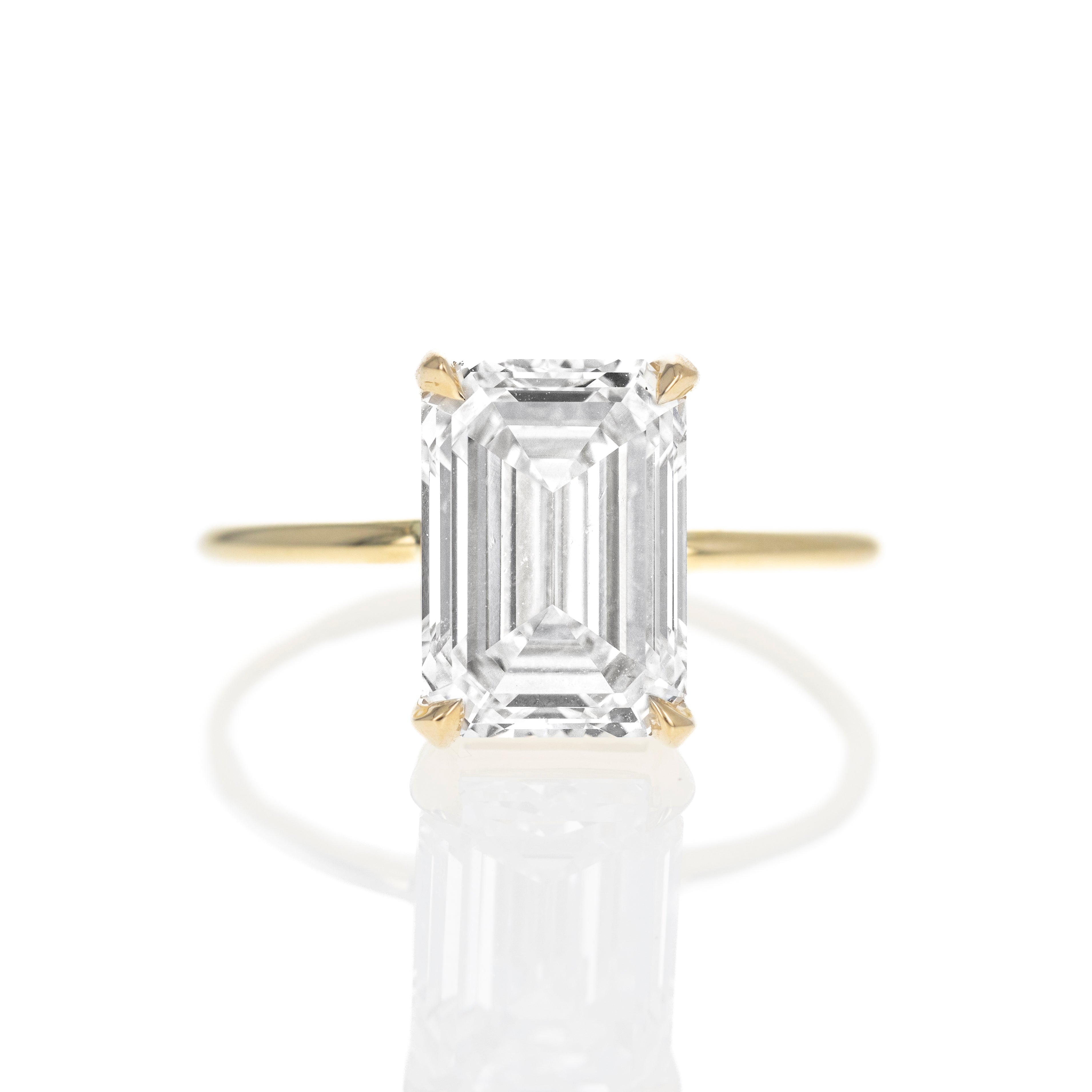 14K Yellow Gold Lab Grown 4.08 Carat Emerald Cut Diamond Engagement Ring - Queen May