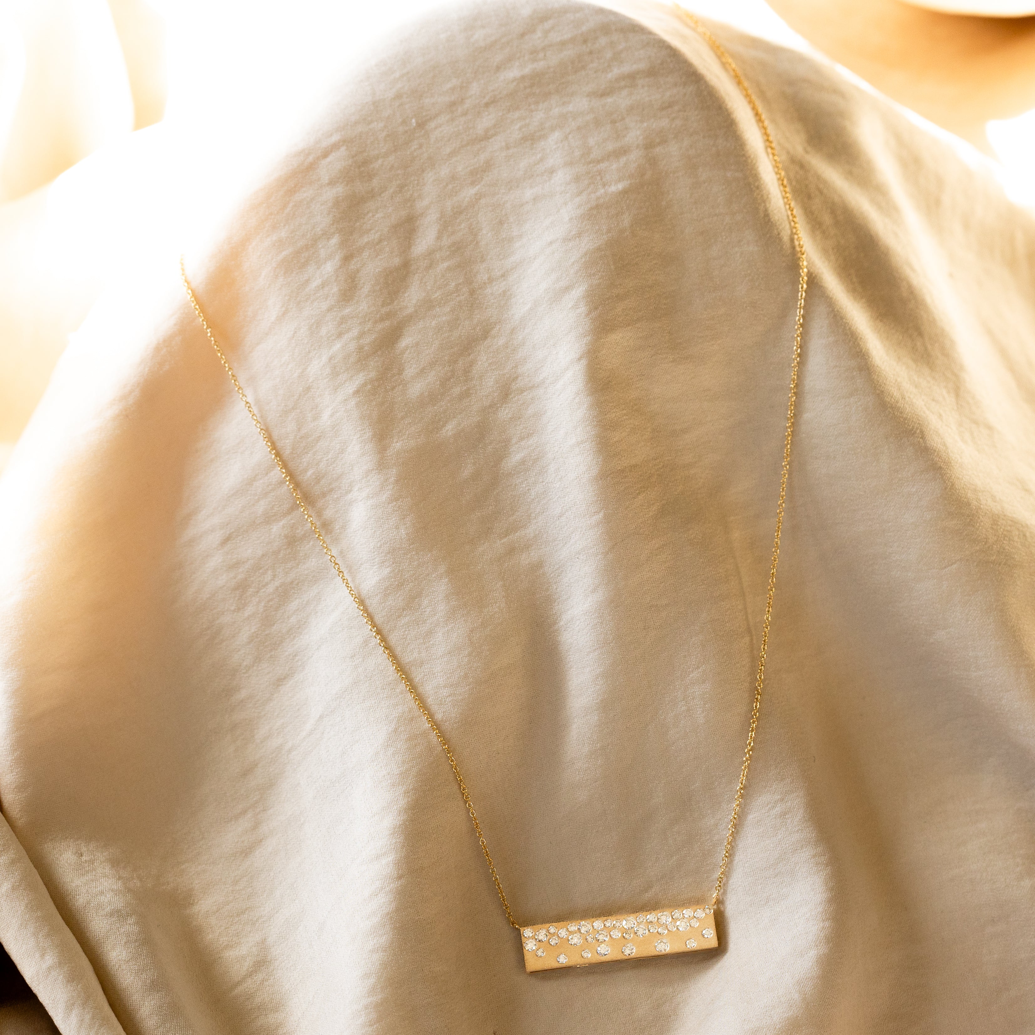 14K Yellow Gold Diamond Cascade Bar Necklace - Queen May