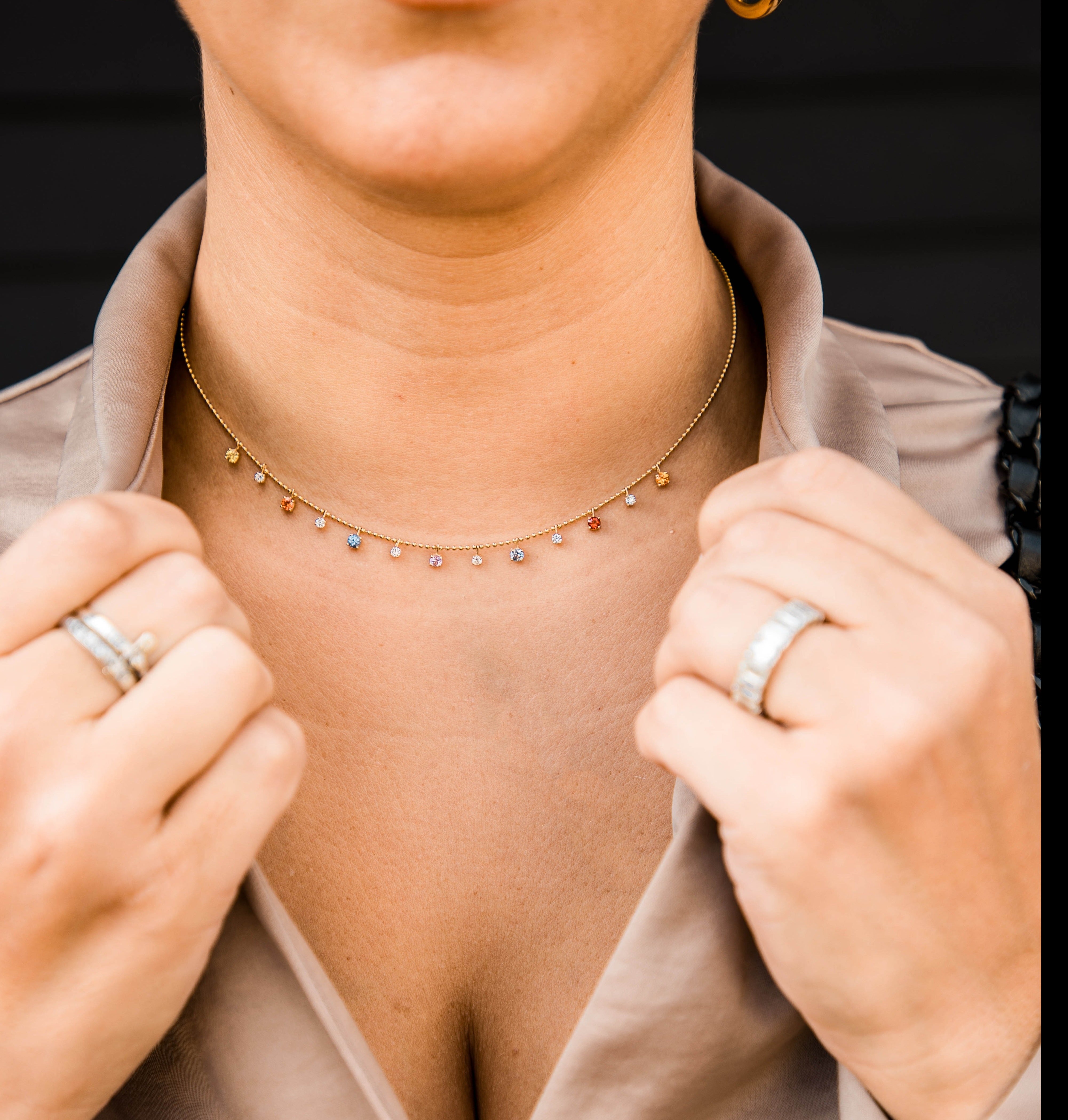 14K Gold Multicolor Sapphire Diamond Bead Necklace - Queen May