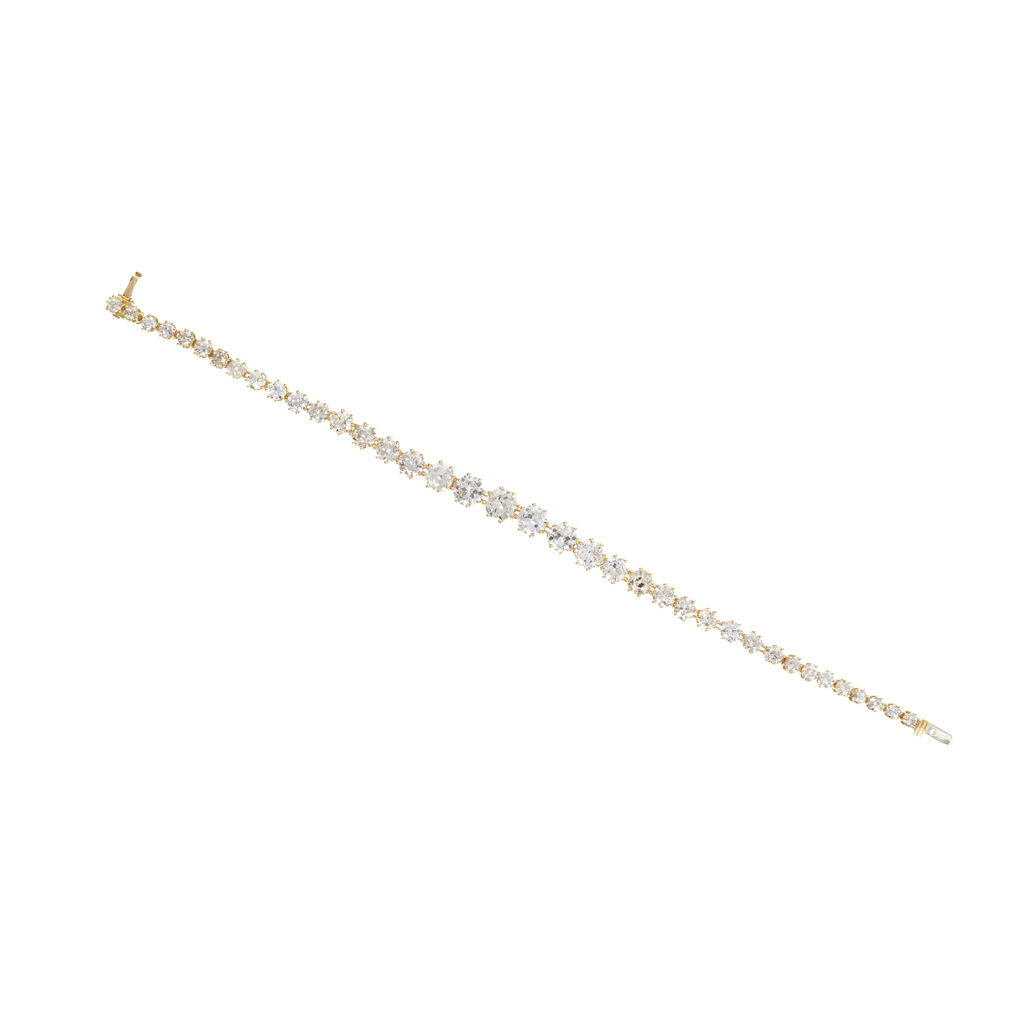 18K Yellow Gold Victorian Style 14 Carat Old European Diamond Tennis Bracelet - Queen May