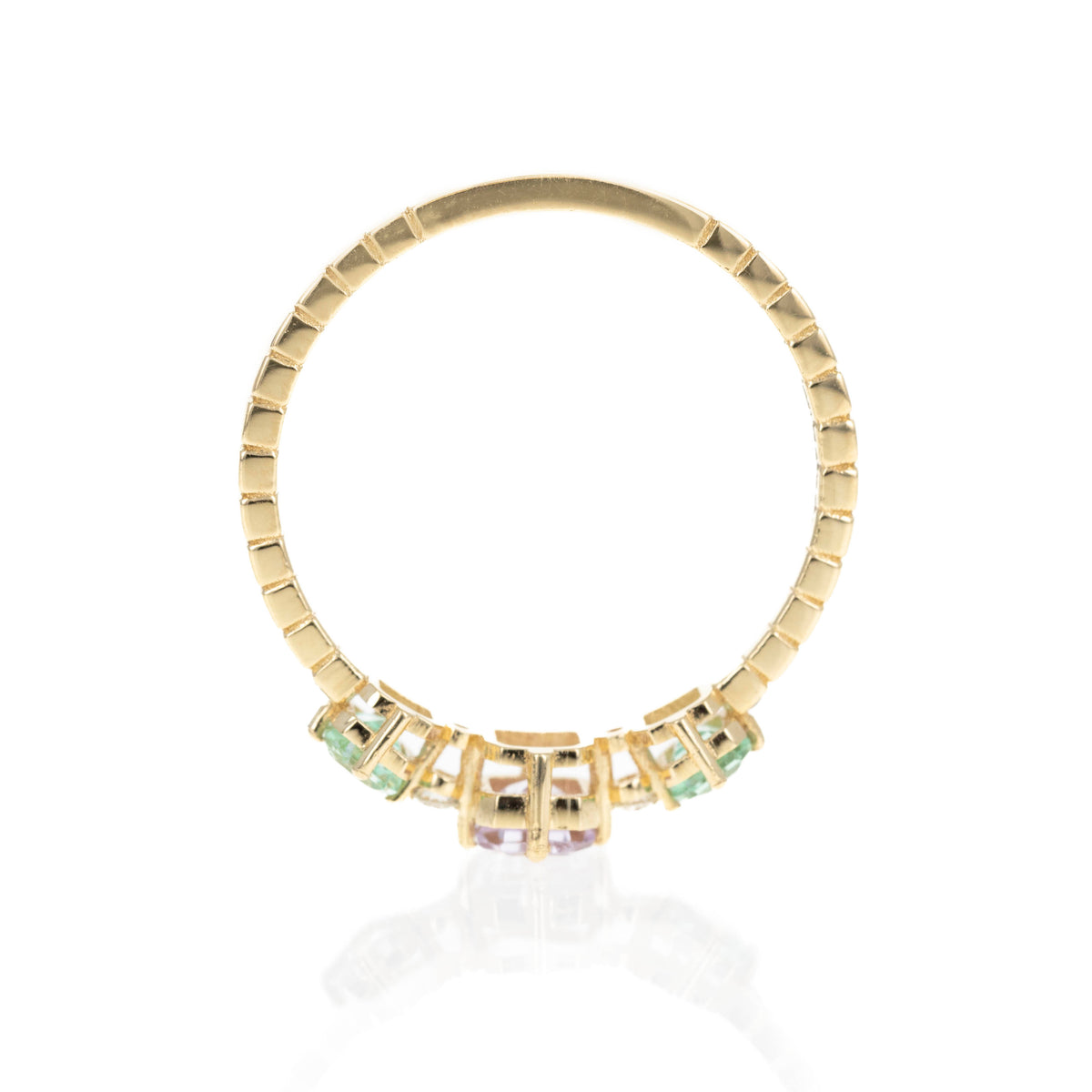 18K Yellow Gold Lavender Sapphire Emerald Three Stone Ring - Queen May