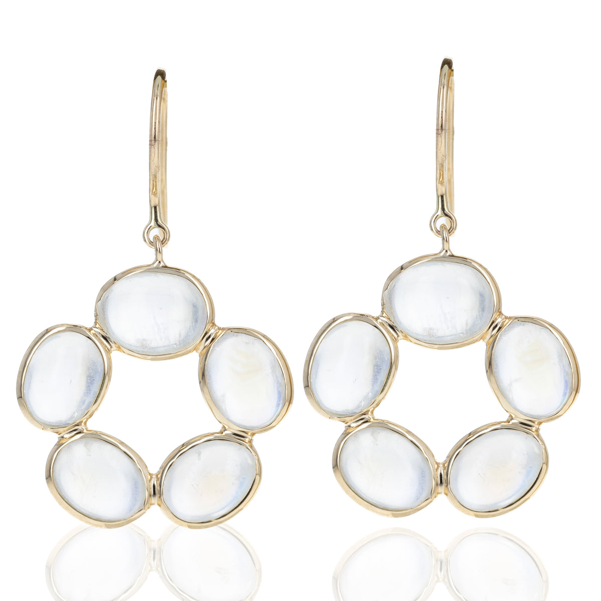 14K Yellow Gold 9.43 Carat Moonstone Bezel Floral Earrings - Queen May