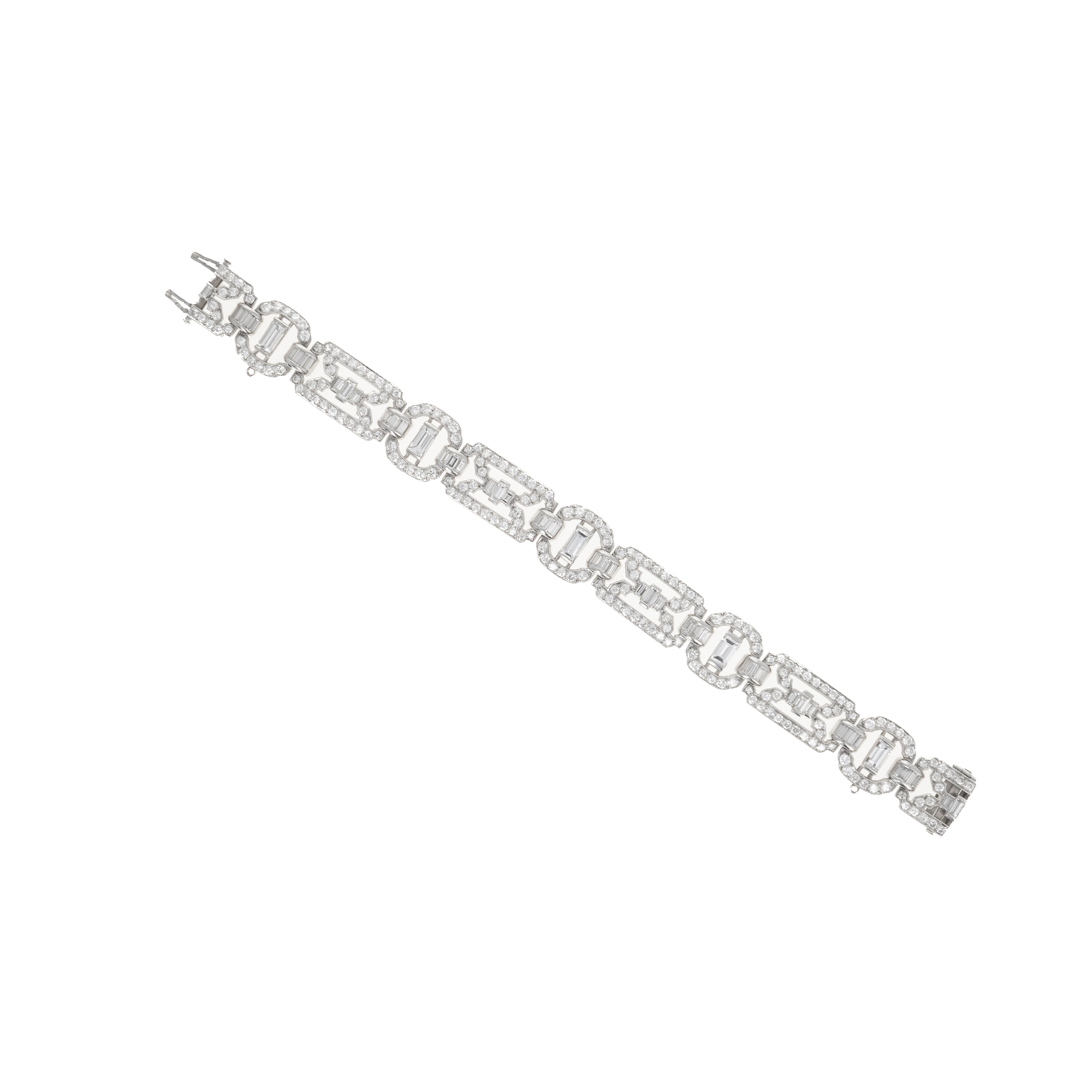 Art Deco Platinum 10.53 Carat Baguette Diamond Bracelet - Queen May
