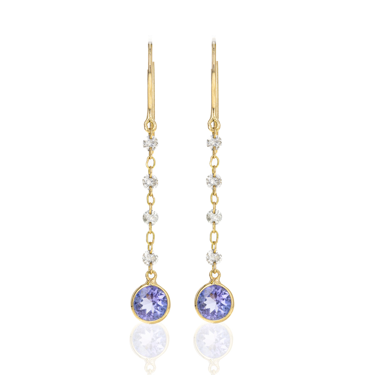 14K Yellow Gold Tanzanite and Diamond Chain Station Drop Earrings - Queen May