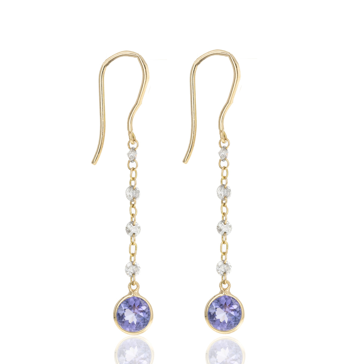 14K Yellow Gold Tanzanite and Diamond Chain Station Drop Earrings - Queen May