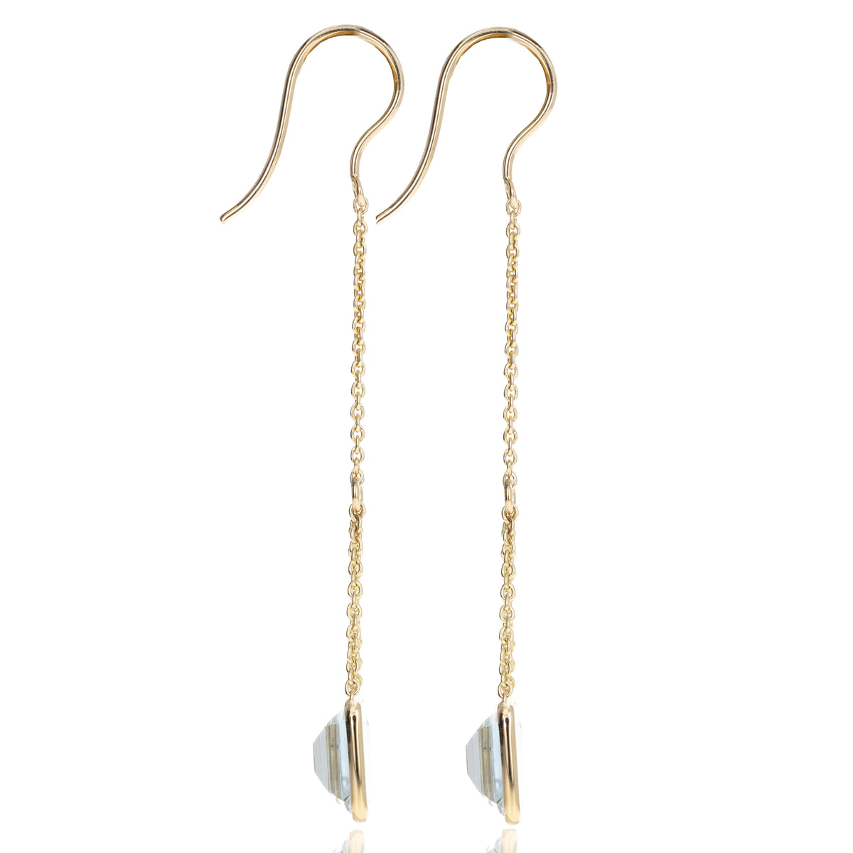 14K Yellow Gold 2.62 Carat Aquamarine Chain Drop Earrings - Queen May
