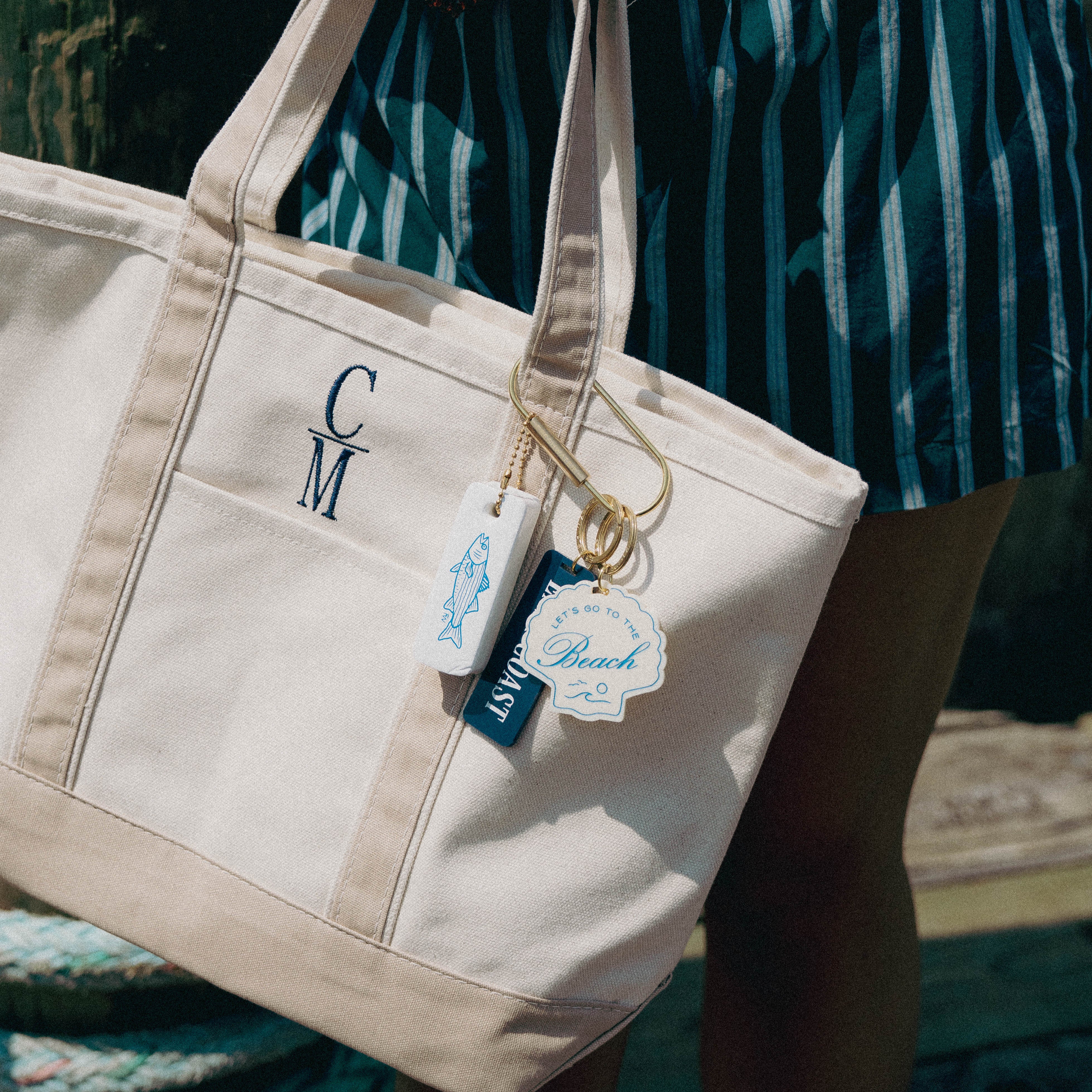 Embroidered Cape May Medium Canvas Boat Tote x Freshwater Curated Goods Bag Charms - Queen May
