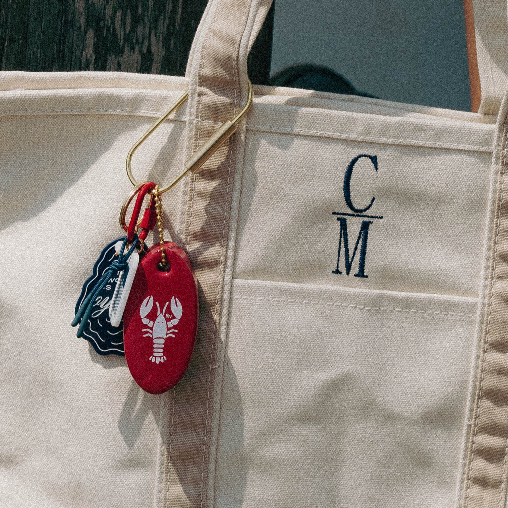 Embroidered Cape May Medium Canvas Boat Tote x Freshwater Curated Goods Bag Charms - Queen May