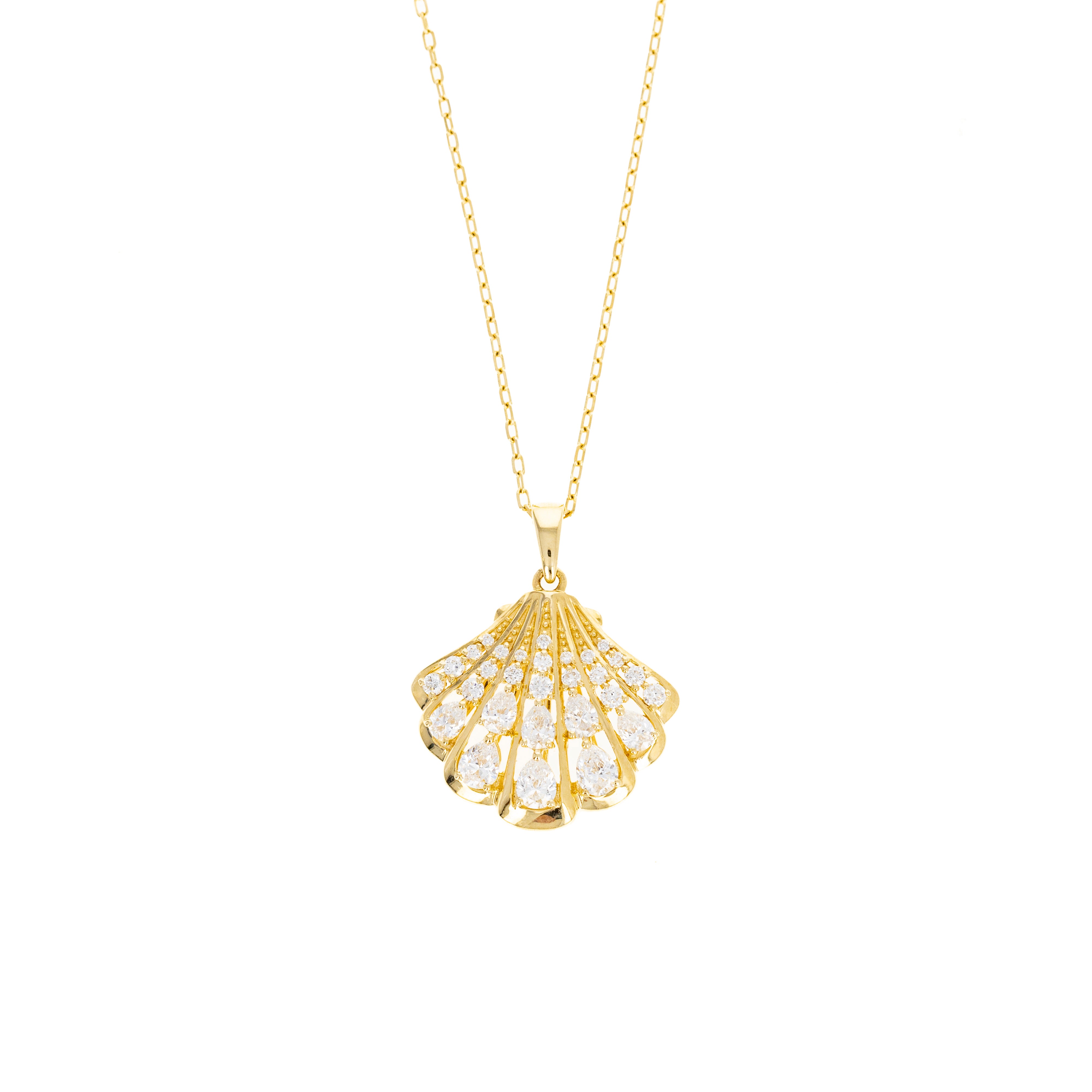 Lab Grown Diamond Pear Seashell Pendant Necklace - Queen May