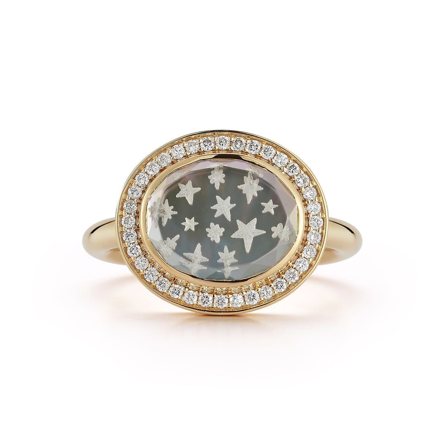 Renna Pavé Star Caspian Ring - Grey Mother-of-Pearl and Diamond