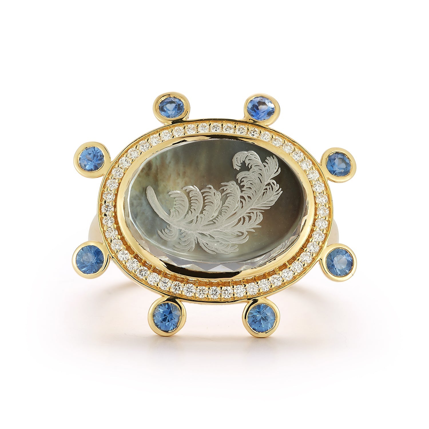 Renna Feather Caspian Ring - Mother-of Pearl, Diamond and Sapphire - Queen May