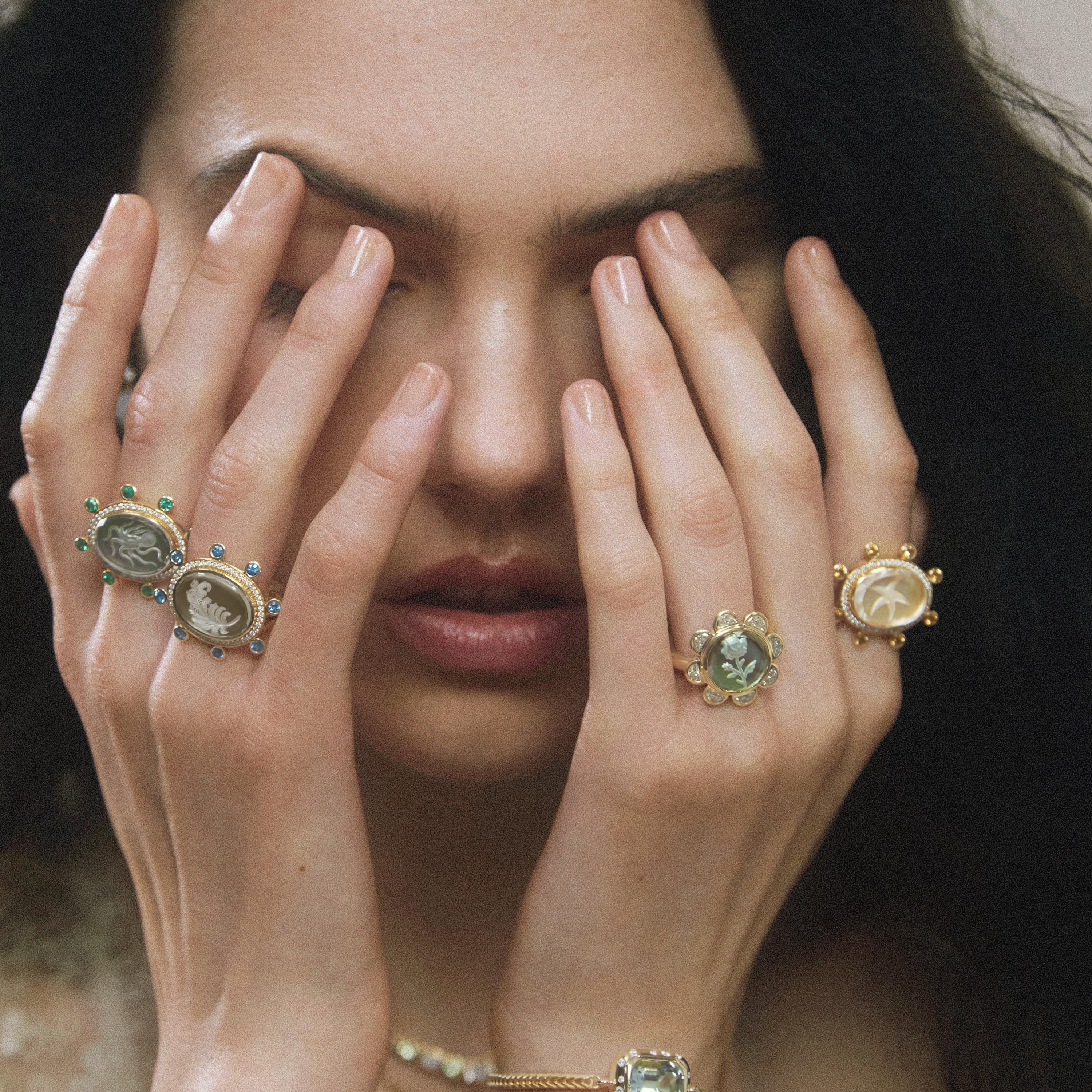 Renna Starfish Caspian Ring - Yellow Mother-of-Pearl, Diamond and Yellow Sapphire - Queen May