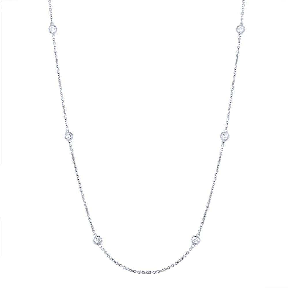 14K Gold .77 Carat Total Weight Round Diamond Bezel Station Necklace - Queen May