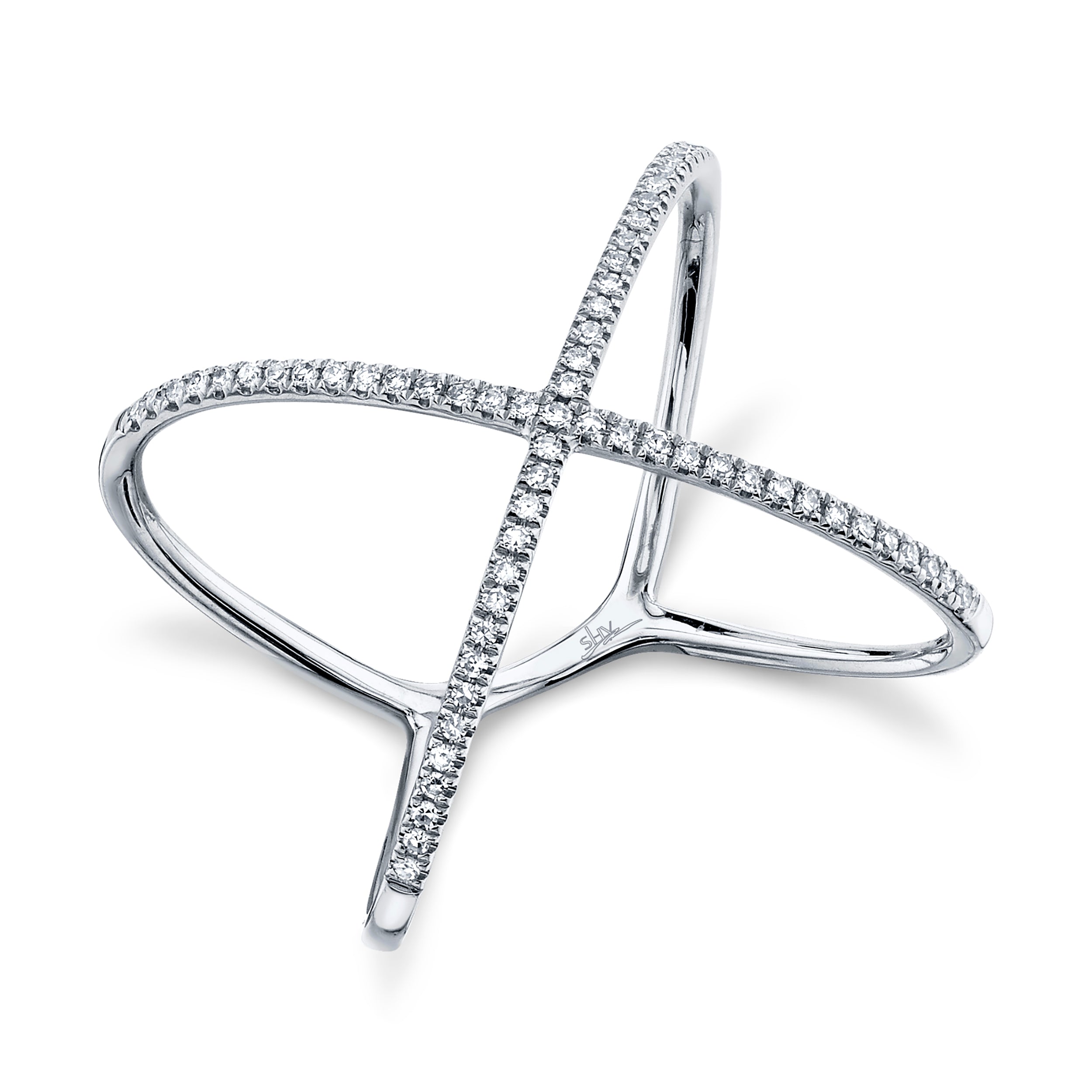 14K White, Yellow or Rose Gold Diamond X Ring - Queen May