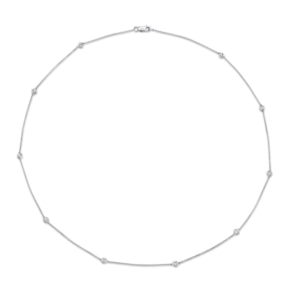 14K Gold .54 Carat Total Weight Round Diamond Bezel Station Necklace - Queen May