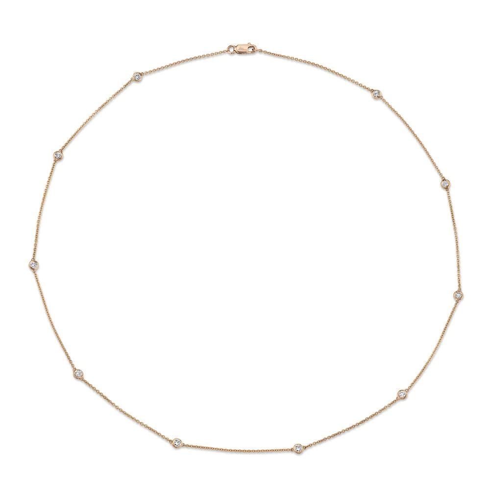 14K Gold .54 Carat Total Weight Round Diamond Bezel Station Necklace - Queen May