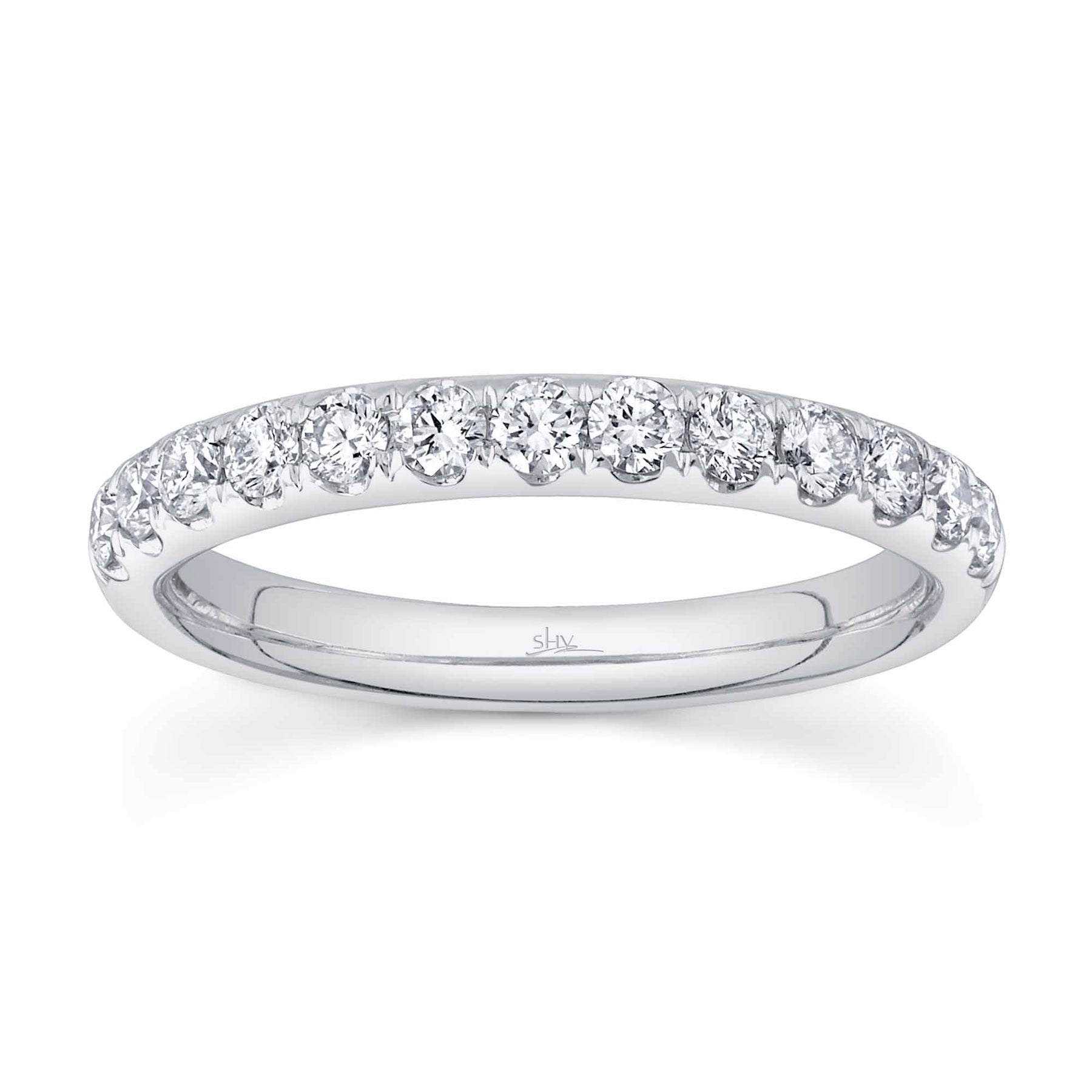 14K Gold 0.55 Carat Round Diamond Halfway Wedding Band - Queen May