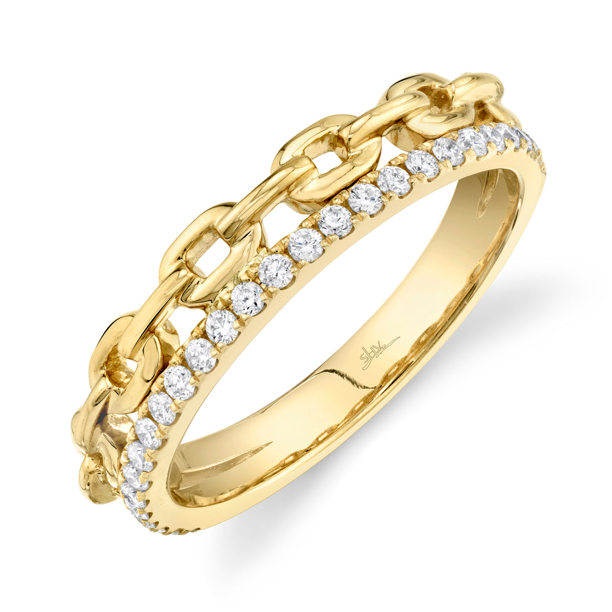 14K Yellow Gold .25 Carat Total Weight Round Diamond Chain Link Band - Queen May