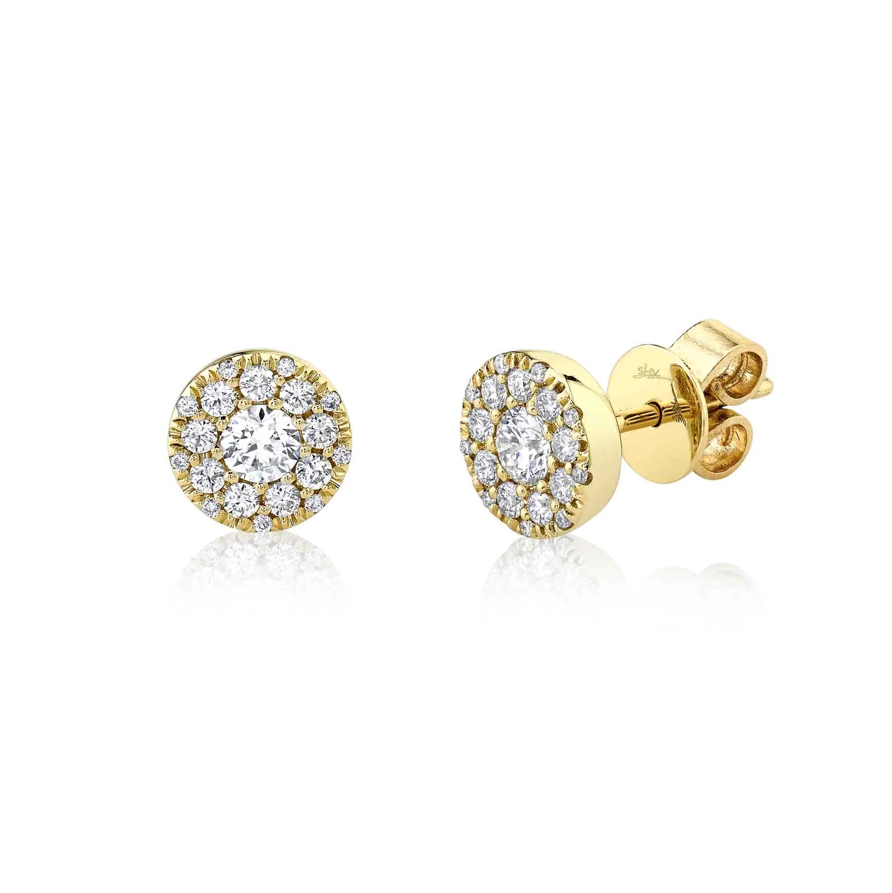 14K Gold 0.50 Carat Total Weight Diamond Halo Stud Earrings - Queen May