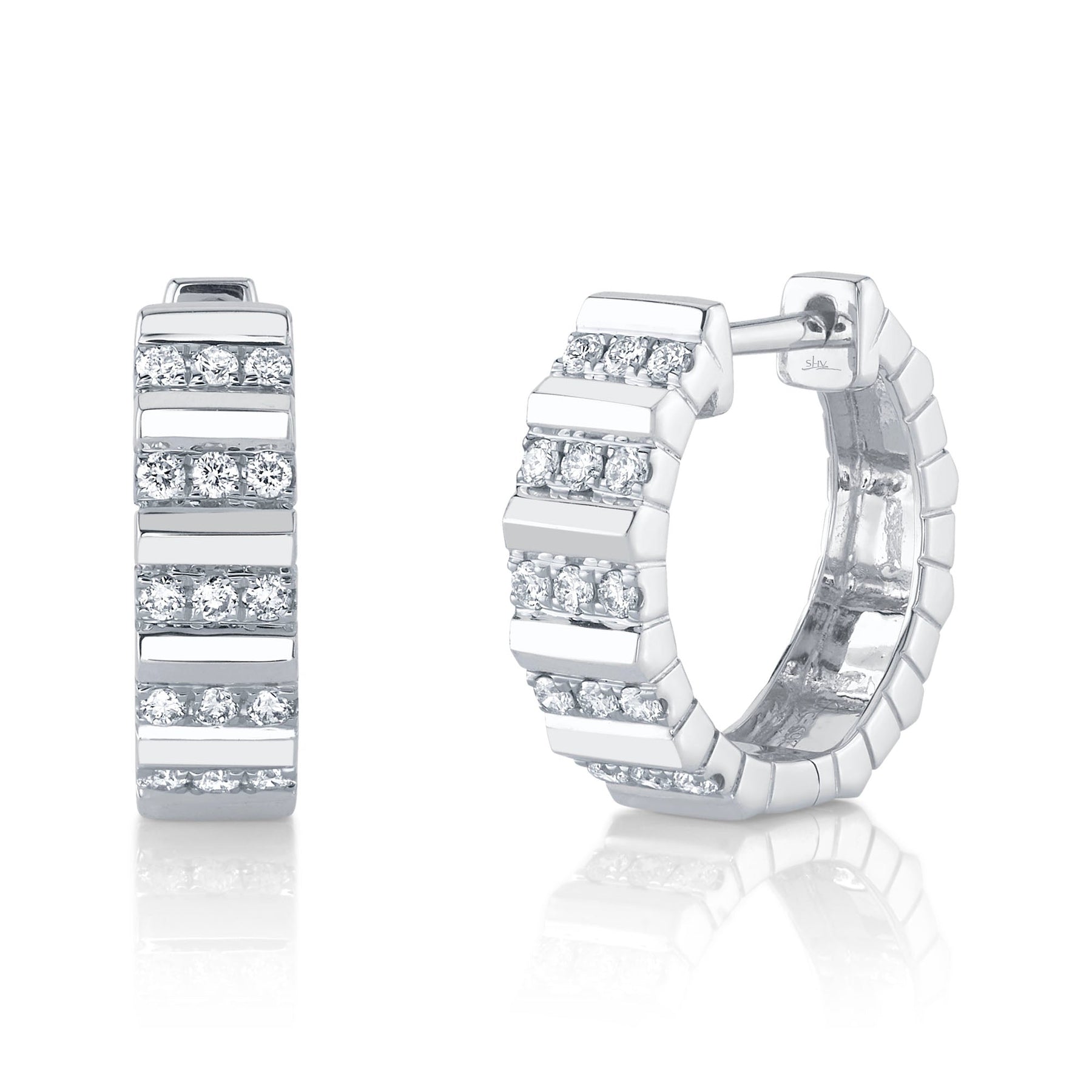 14K Gold 0.30 Carat Diamond Fluted Huggie Hoop Earrings - Queen May