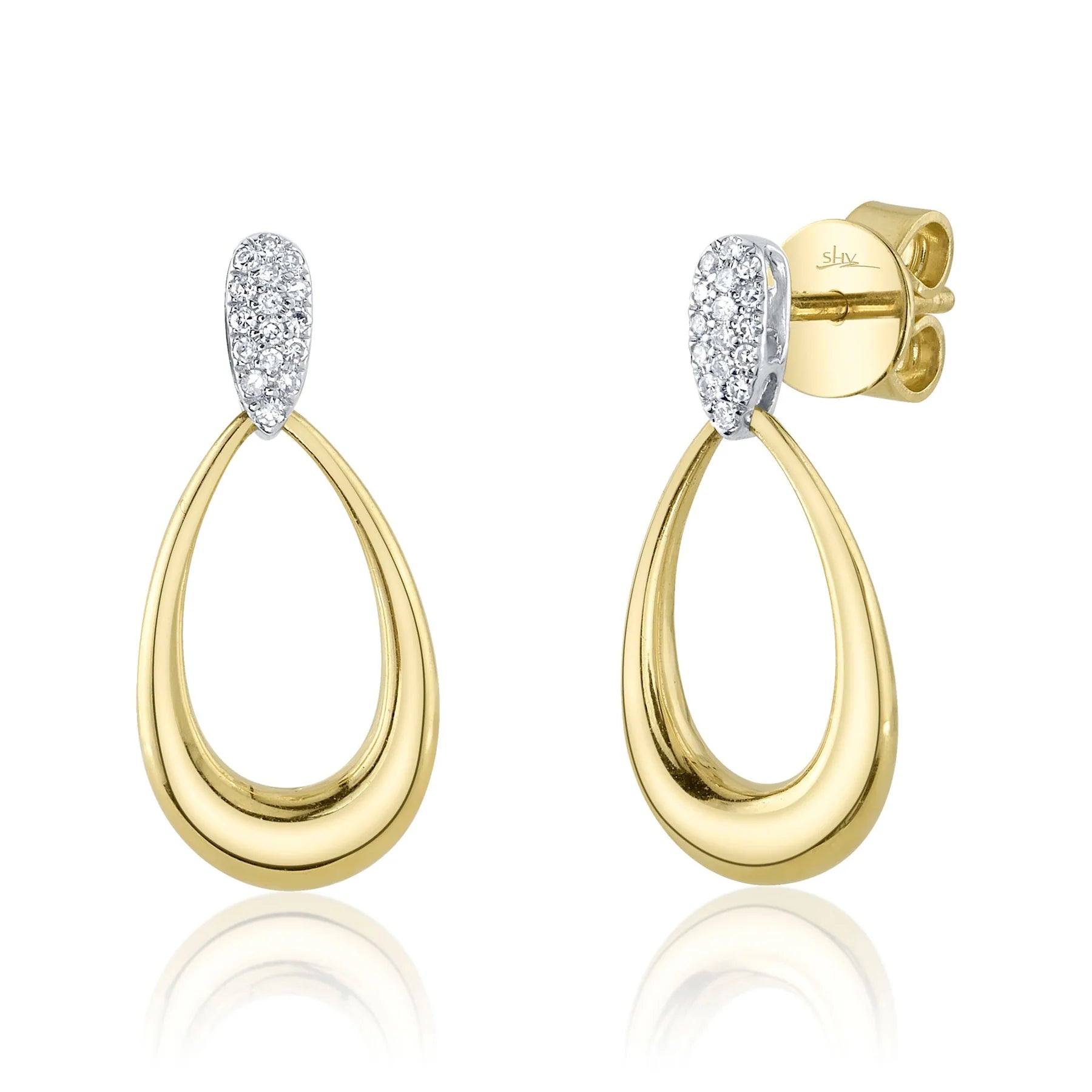 14K Two-Tone Gold 0.07 Carat Diamond Teardrop Shaped Drop Earrings - Queen May