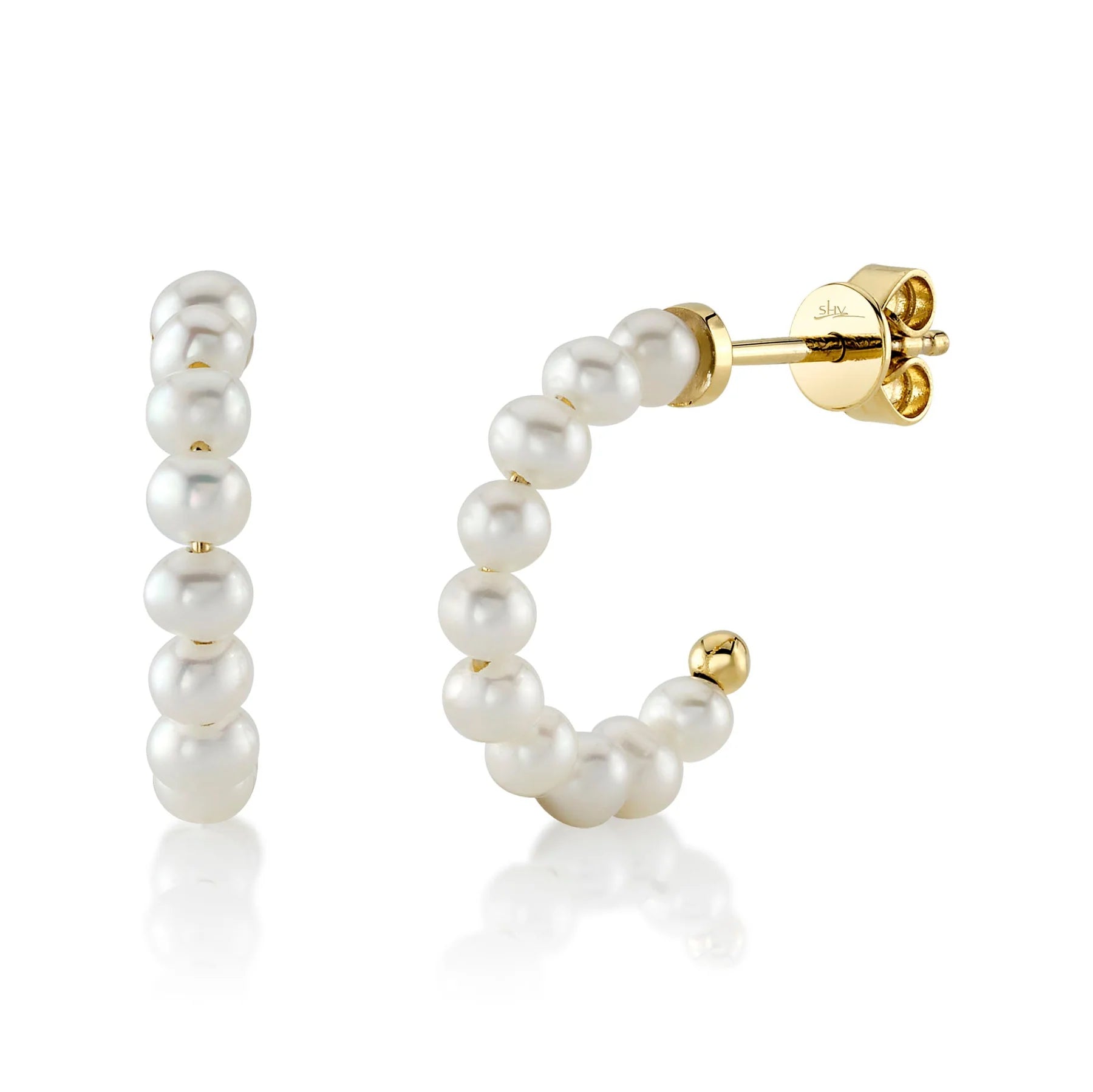 14K Yellow Gold Fresh Water Pearl Hoop Earrings - Queen May